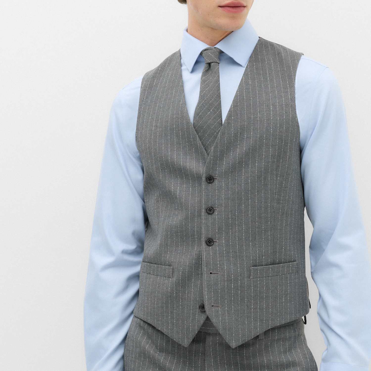 M&S Men's Pin Stripe Stretch Suit Waistcoat - 38 - Dark Grey