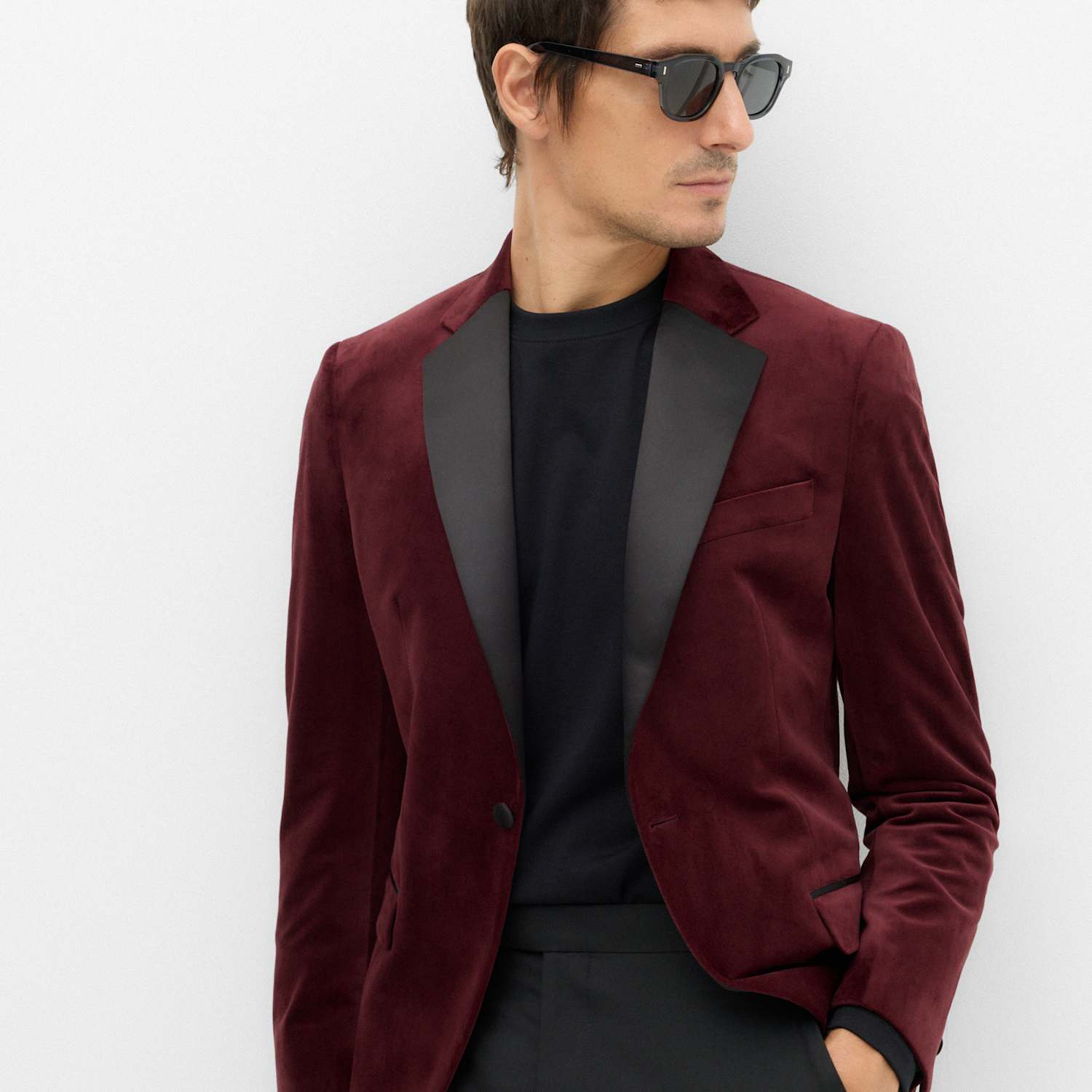 M&S Men's Tailored Fit Velvet Blazer - 46 - Burgundy