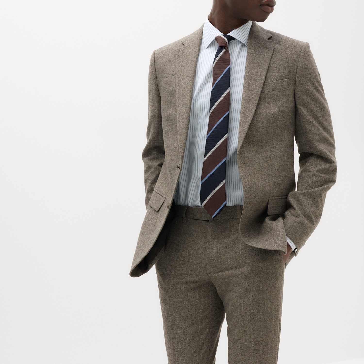 M&S Men's Slim Fit Striped Stretch Suit Jacket - 34 - Brown
