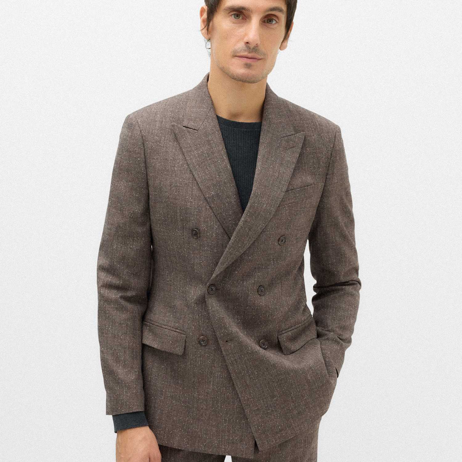 M&S Men's Tailored Fit Textured Stretch Suit Jacket - 36 - Brown