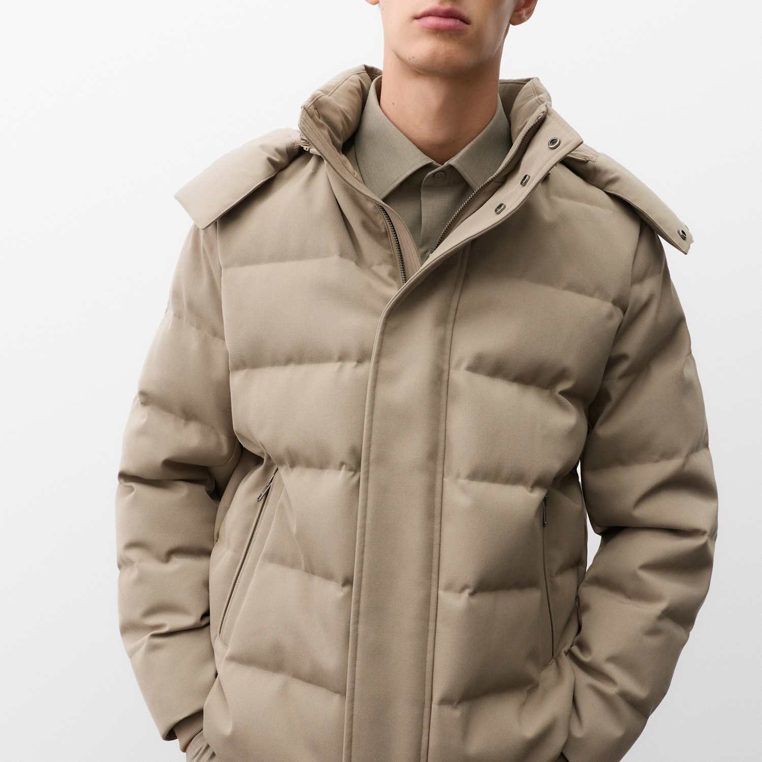 Autograph Men's Feather and Down Technical Wool Puffer Jacket - L - Sable