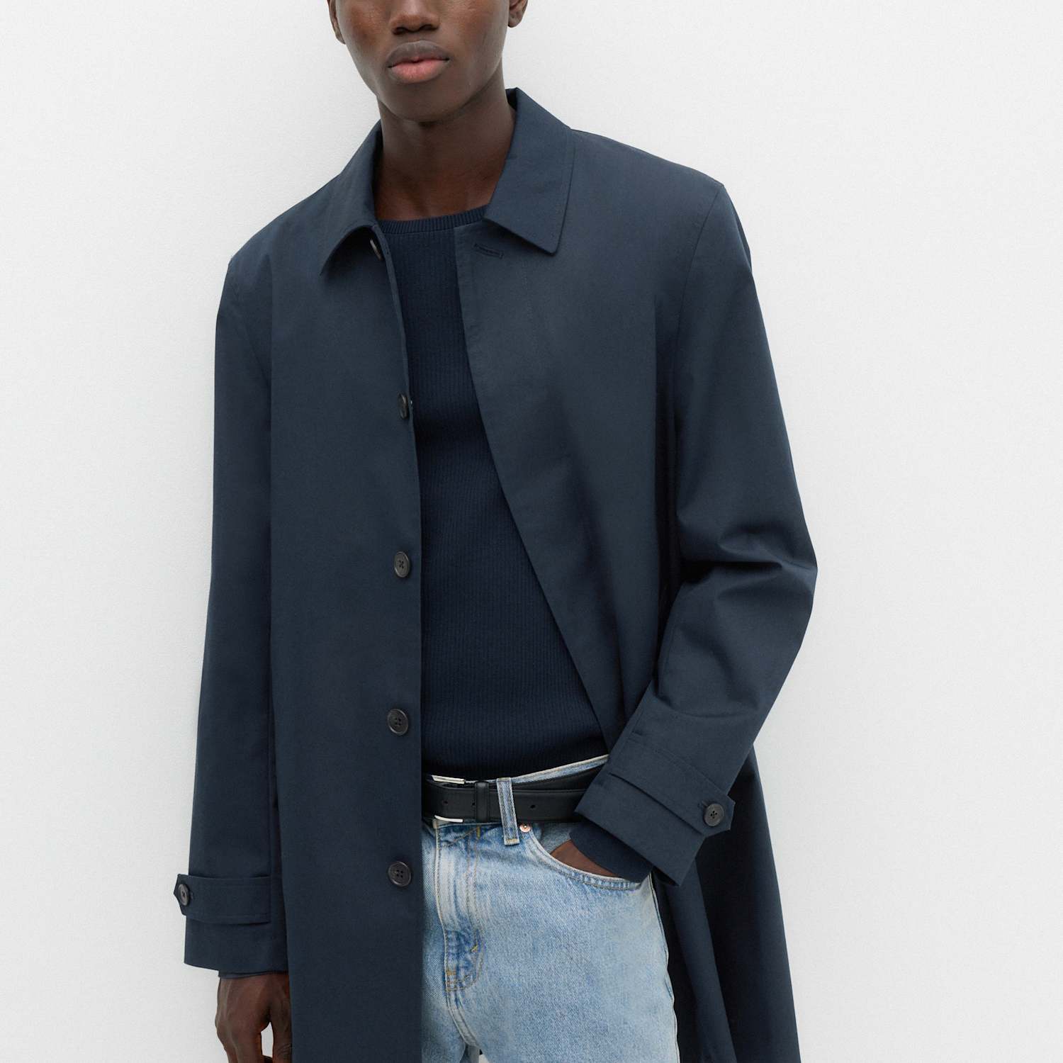 M&S Men's Cotton Blend Car Coat Mac - L - Navy