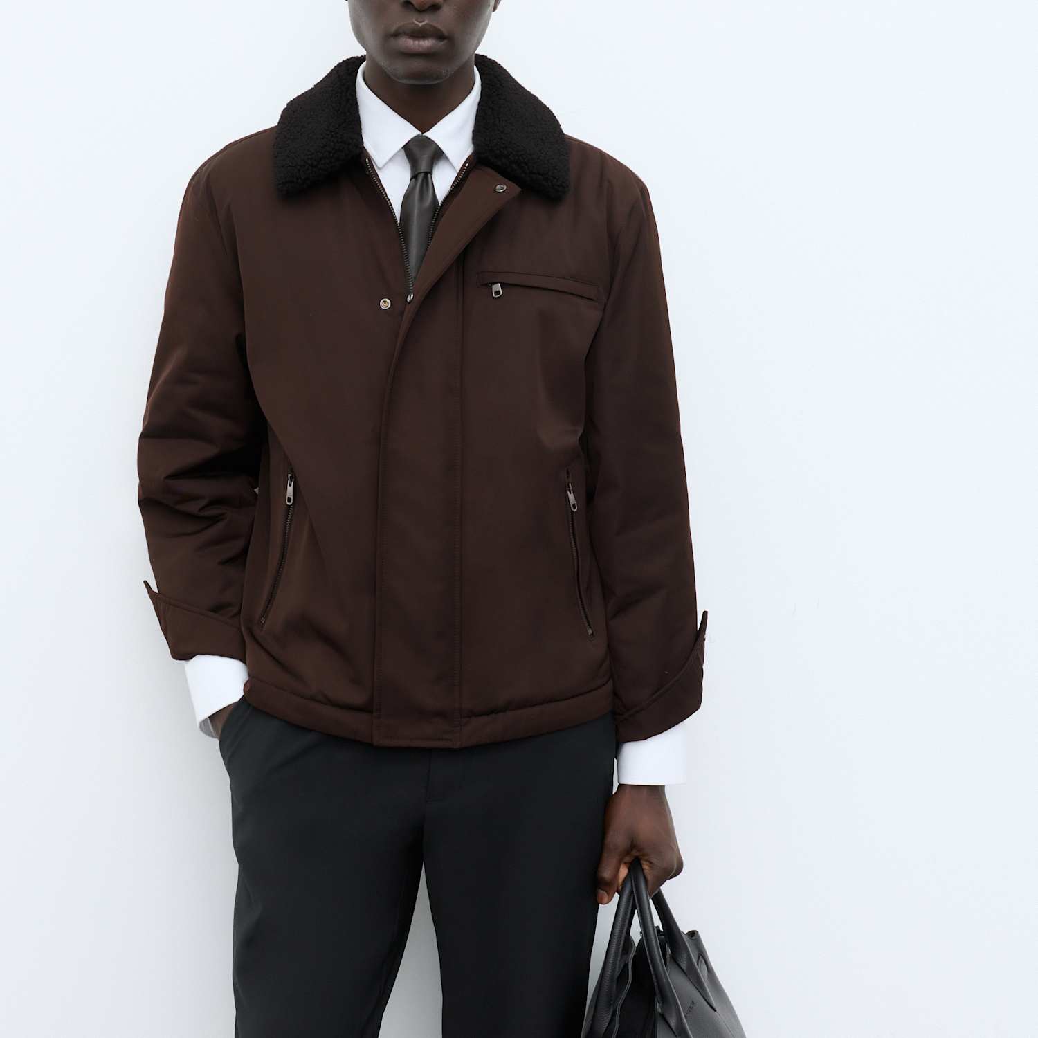 Autograph Men's Faux Shearling Collar Jacket - L - Bitter Chocolate