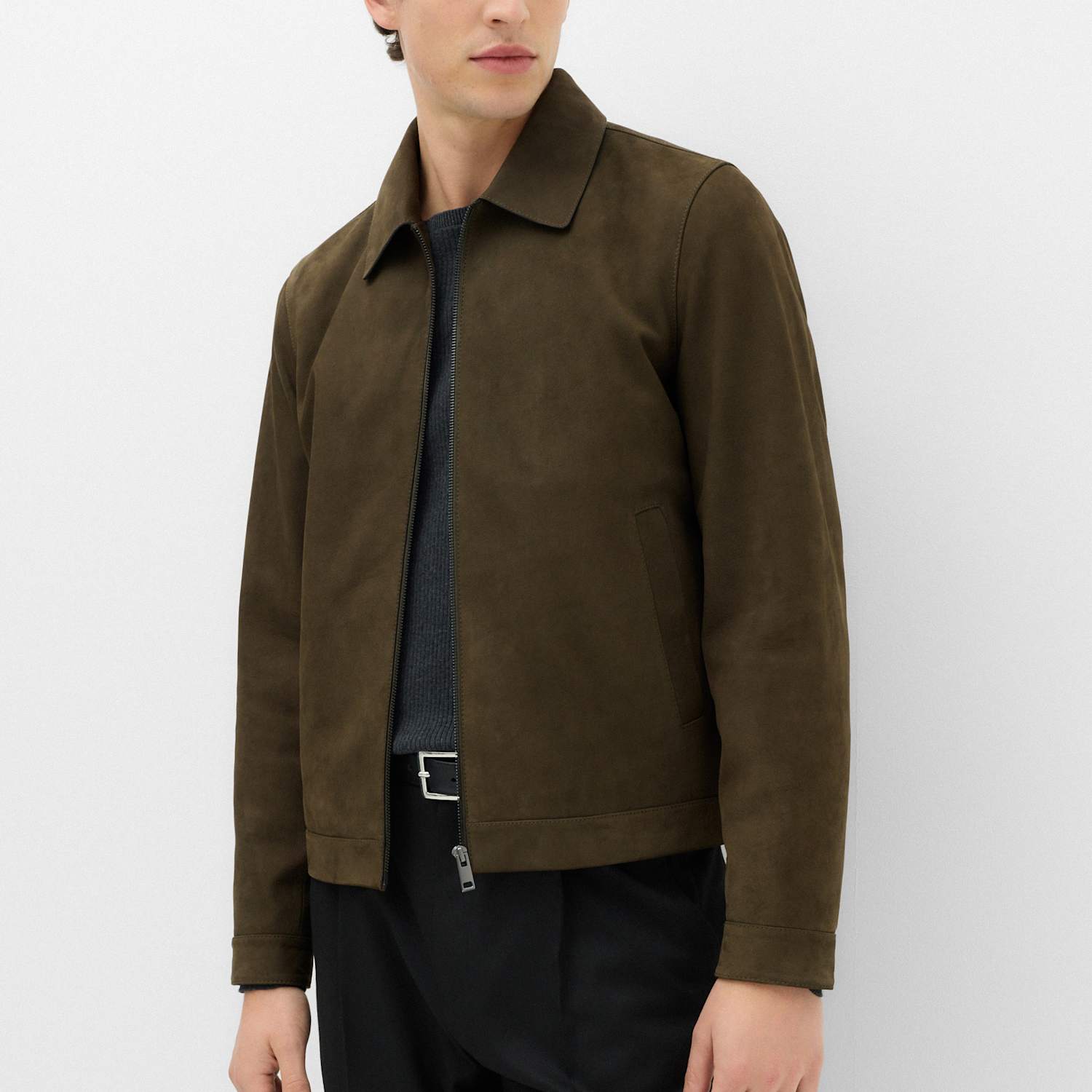 M&S Men's Leather Nubuk Harrington Jacket - S - Khaki