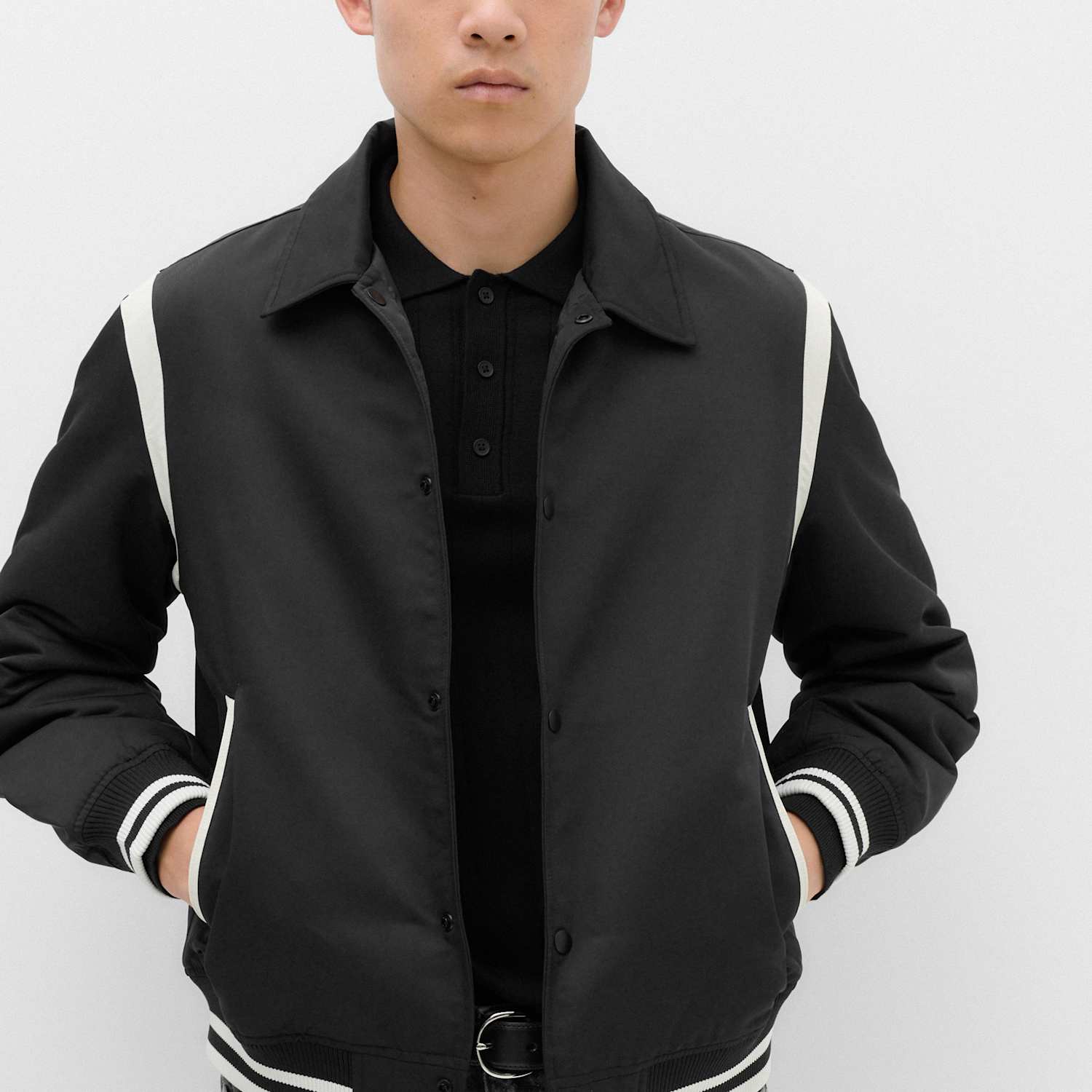 M&S Men's Satin Padded Varsity Bomber Jacket - M - Black