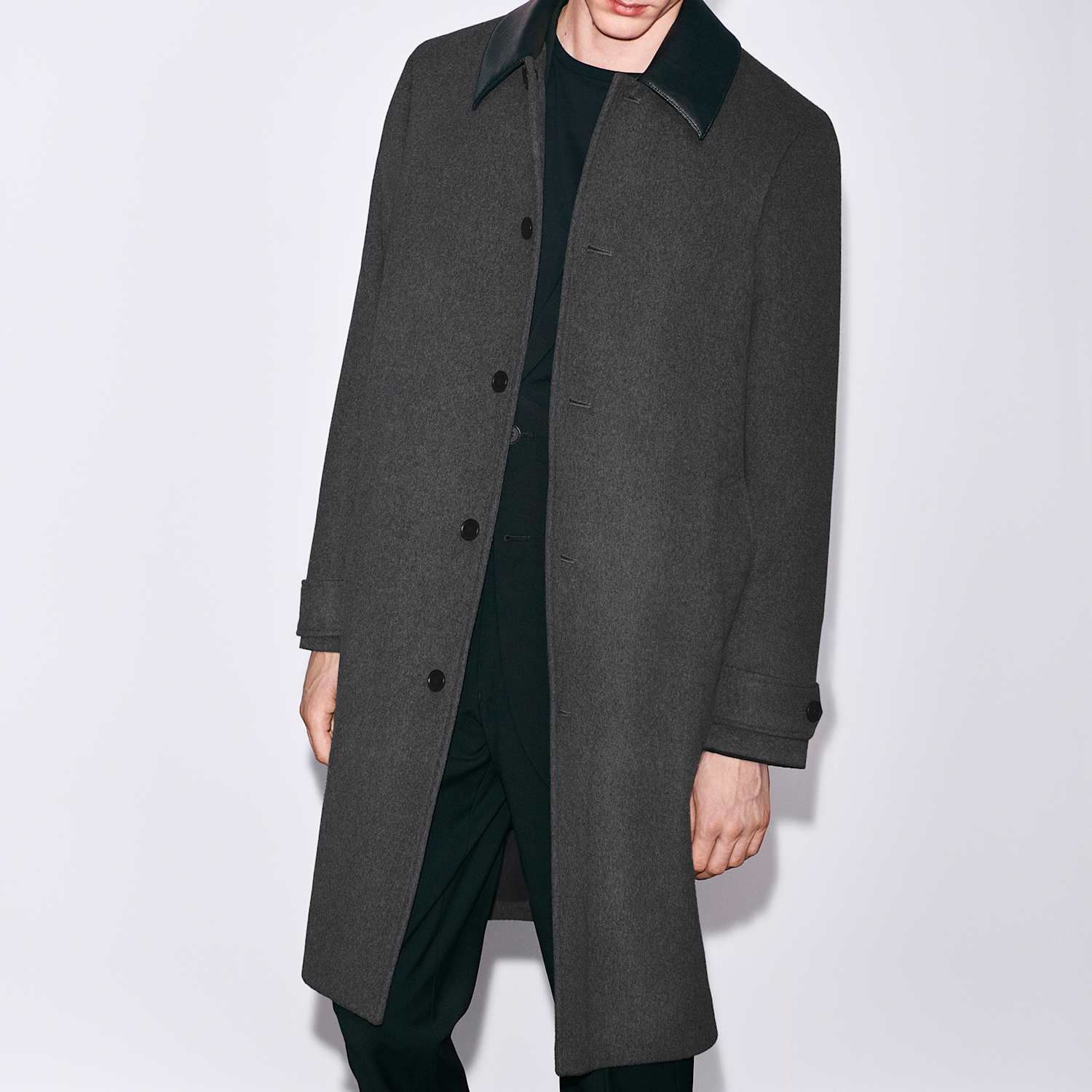 Autograph Men's Wool Blend Contrast Collar Car Coat - M - Granite