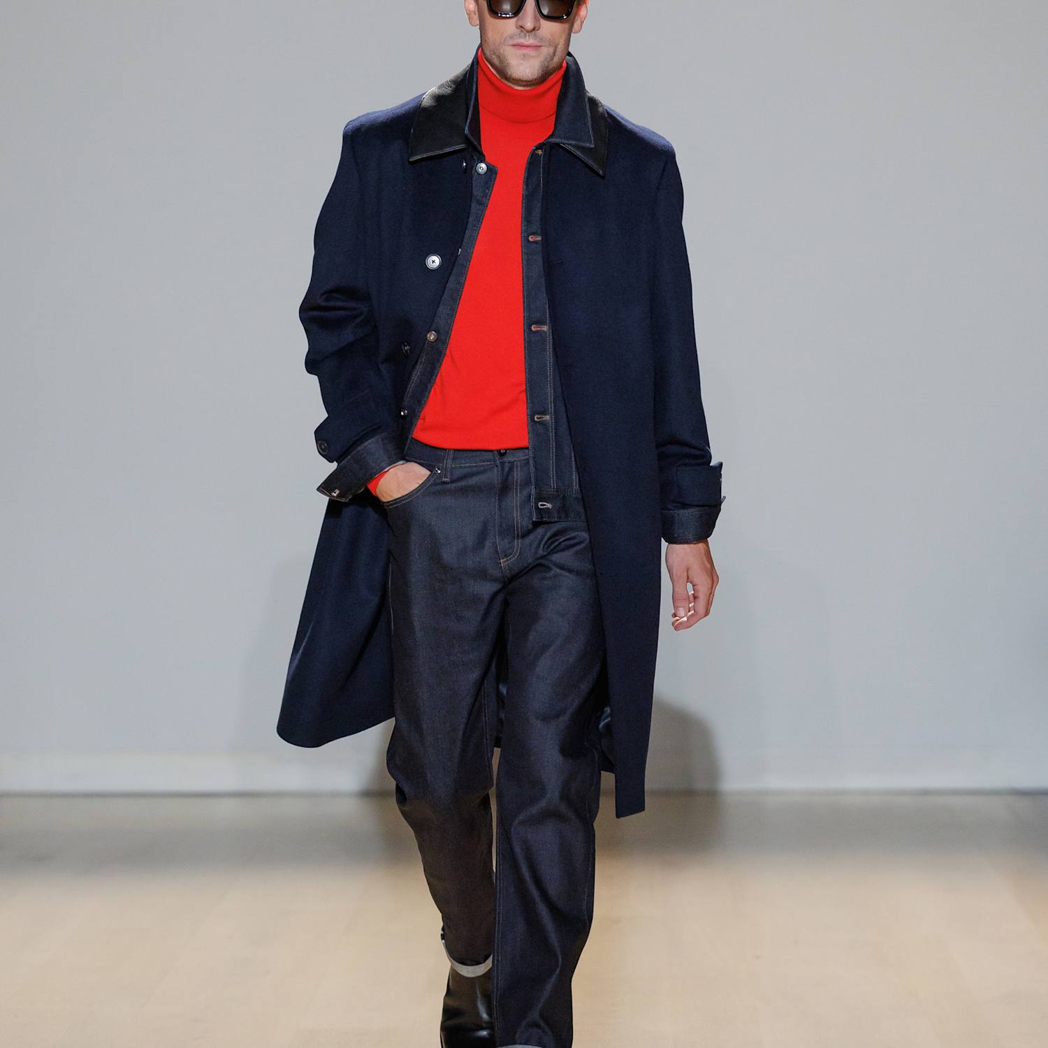 Autograph Men's Wool Blend Contrast Collar Car Coat - XL - Dark Navy