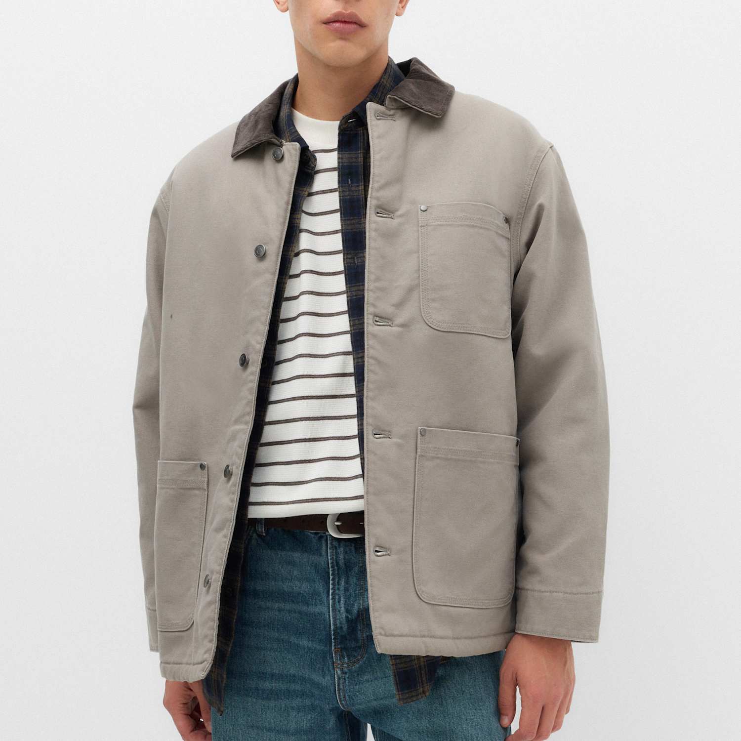 M&S Men's Pure Cotton Barn Jacket With Borg Lining - S - Clay