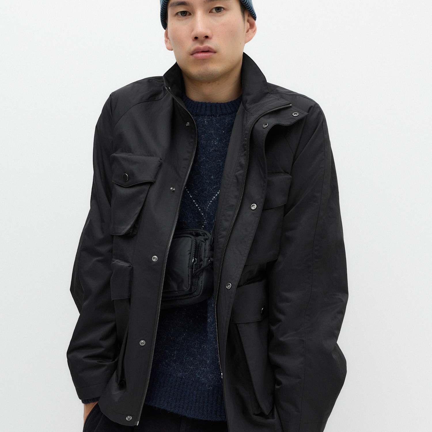 M&S Men's 4 Pocket Waterproof Funnel Neck Jacket - S - Black