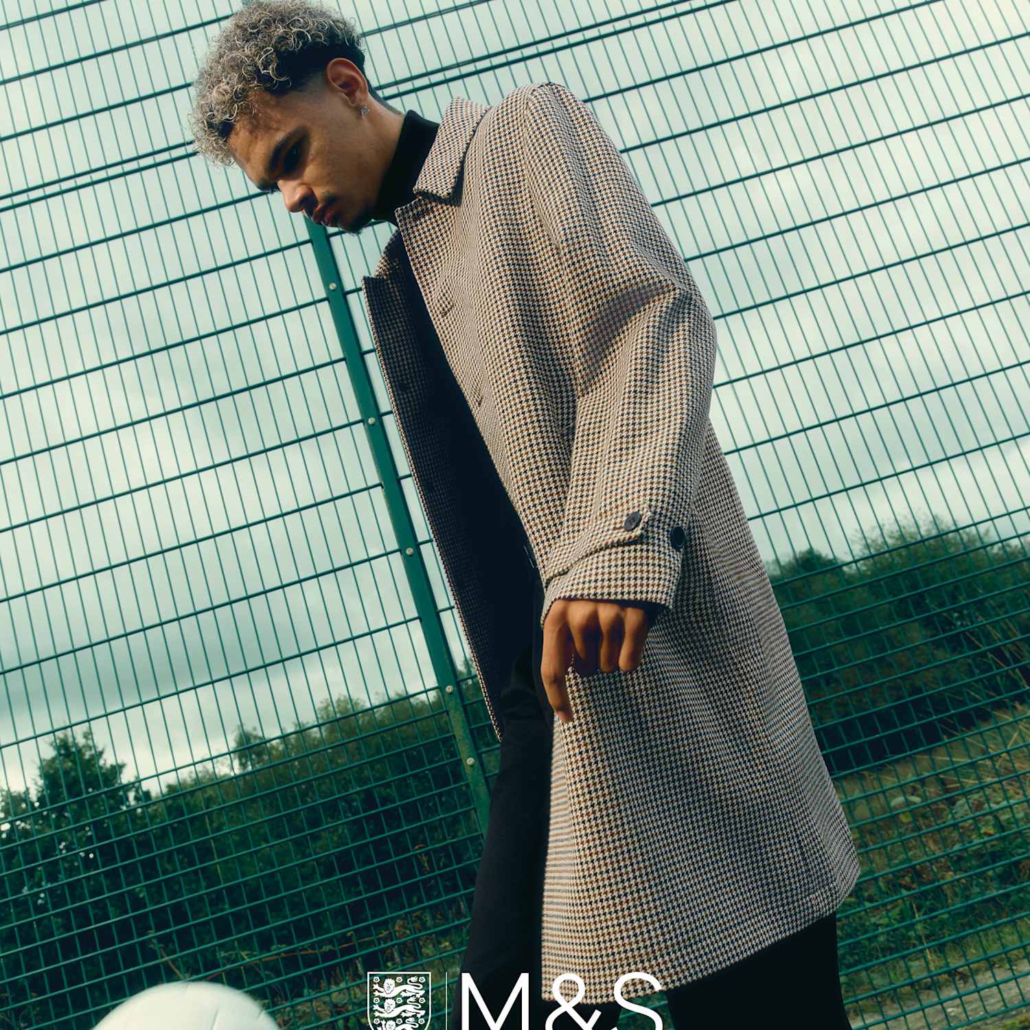 M&S Men's Wool Blend Houndstooth Coat - 2XL - Brown Mix