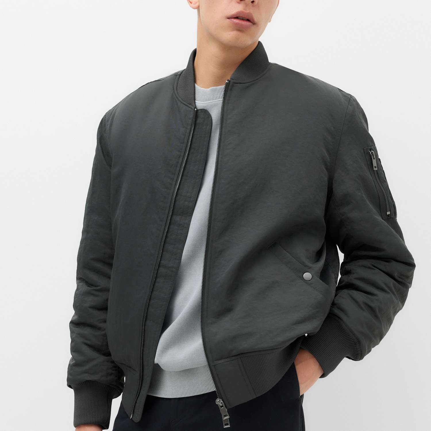 M&S Men's Textured Padded Bomber Jacket - M - Dark Pewter