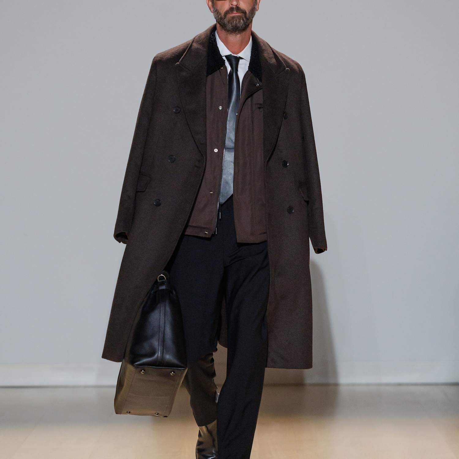 Autograph Men's Wool Blend Double Breasted Overcoat - XL - Bitter Chocolate