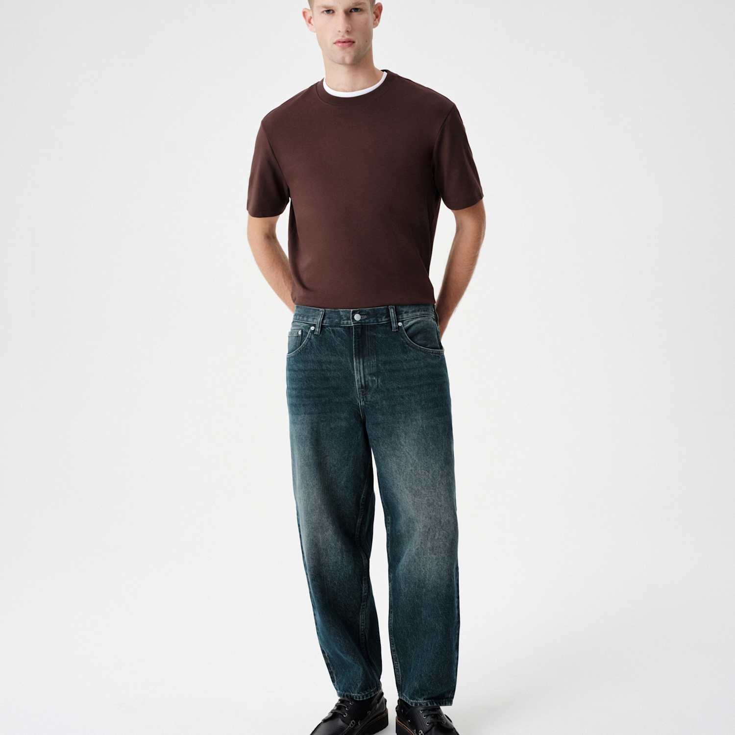 M&S Men's Barrel Fit Authentic Rigid Jeans - 36/31in - Blue Mix