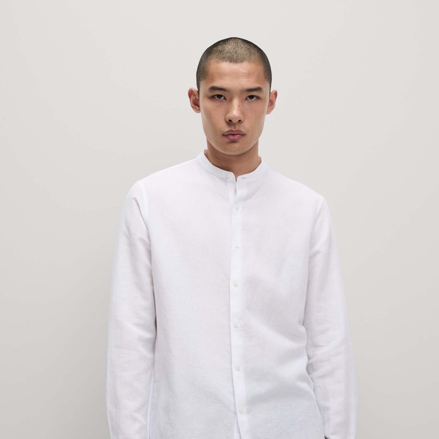 M&S Men's Cotton Linen Blend Grandad Collar Shirt - 2XL - White