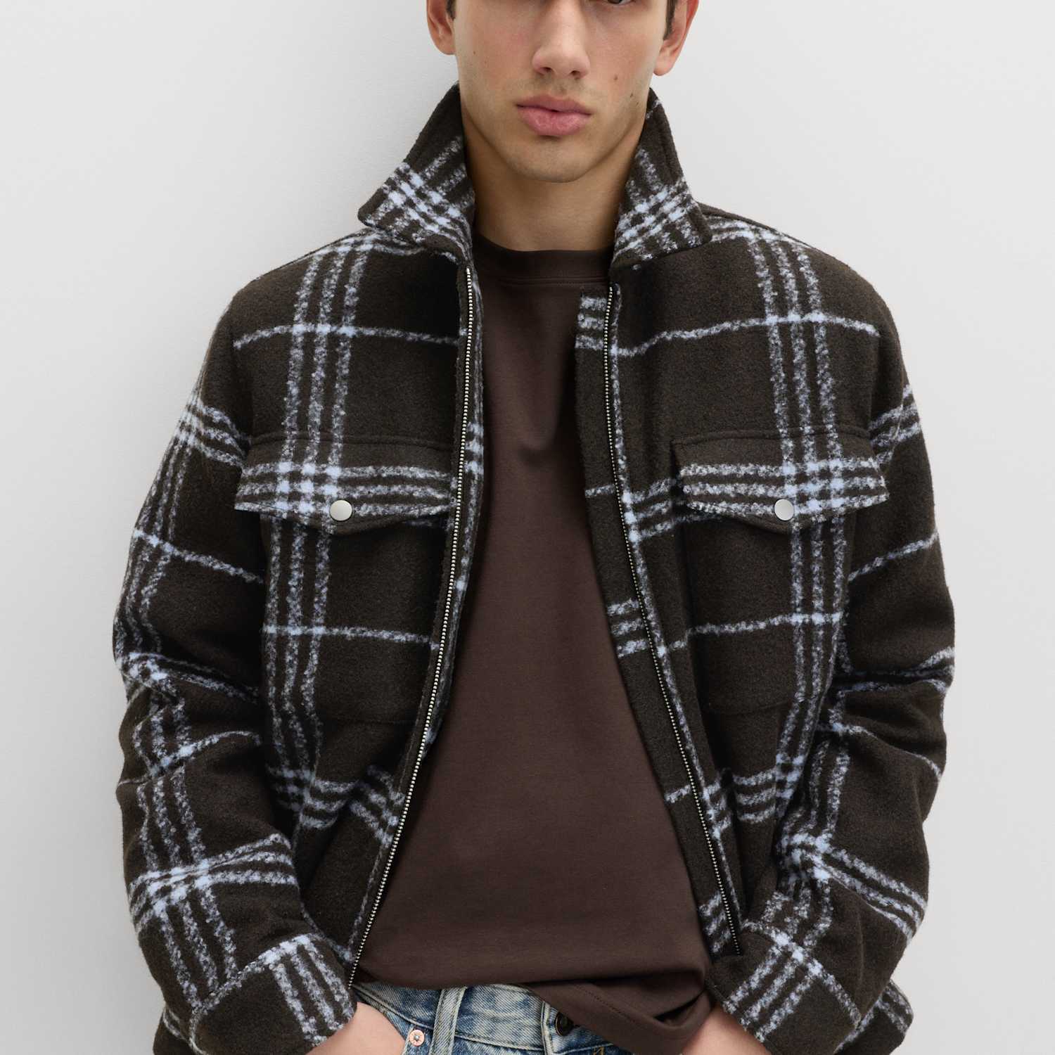 M&S Men's Checked Shacket - M - Dark Brown
