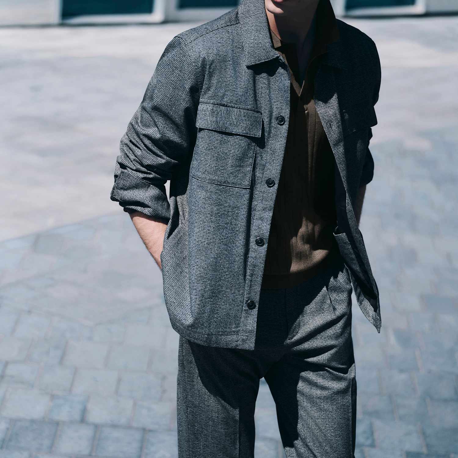 M&S Men's Cotton Rich Puppytooth Overshirt - S - Grey Mix