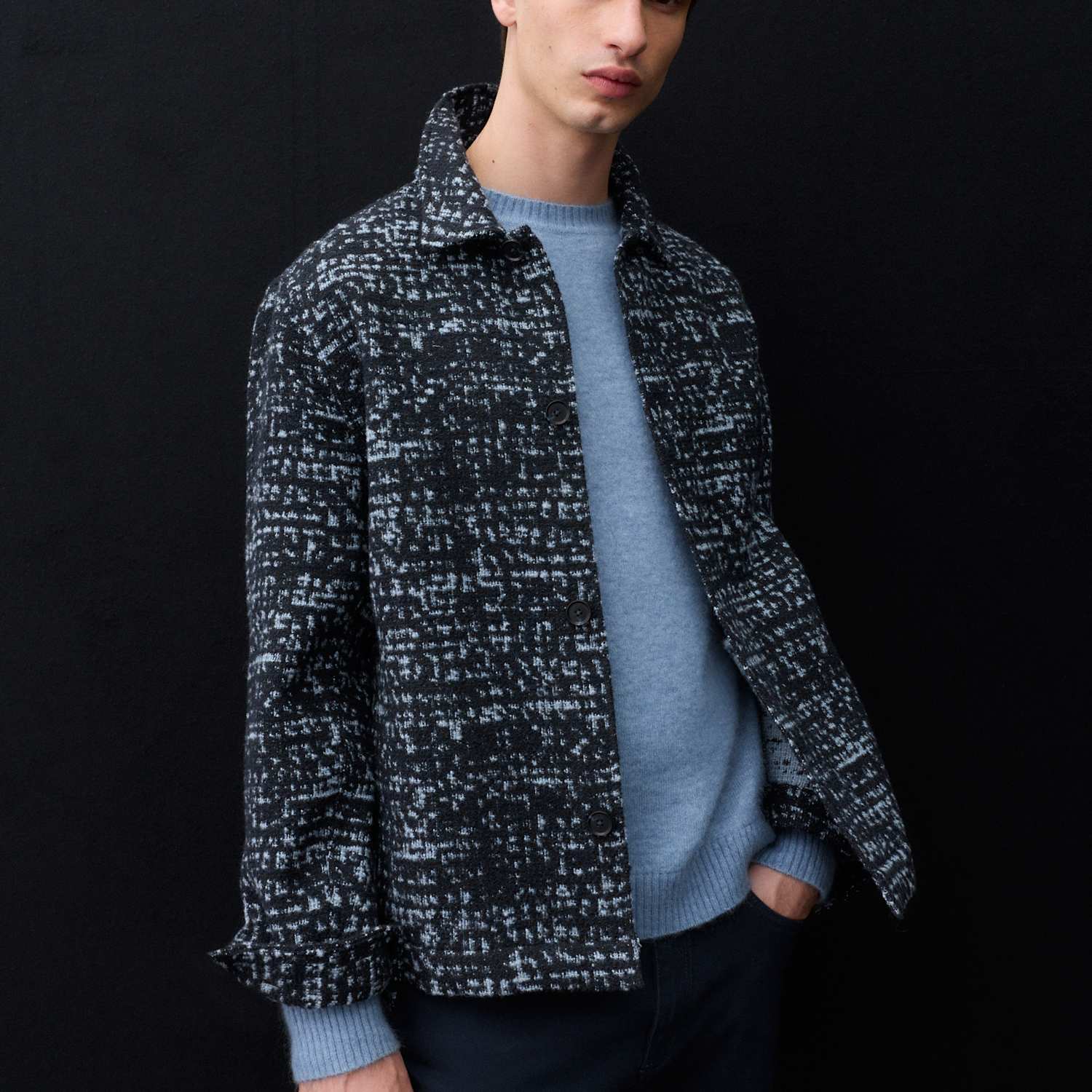 Autograph Men's Regular Fit Wool Blend Textured Overshirt - S - Dark Navy Mix