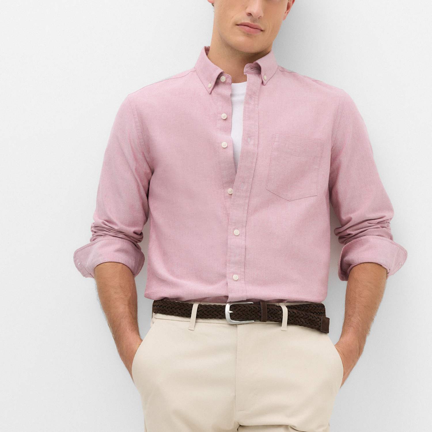 M&S Men's Pure Cotton Ultimate Oxford Shirt - S - Red Mix