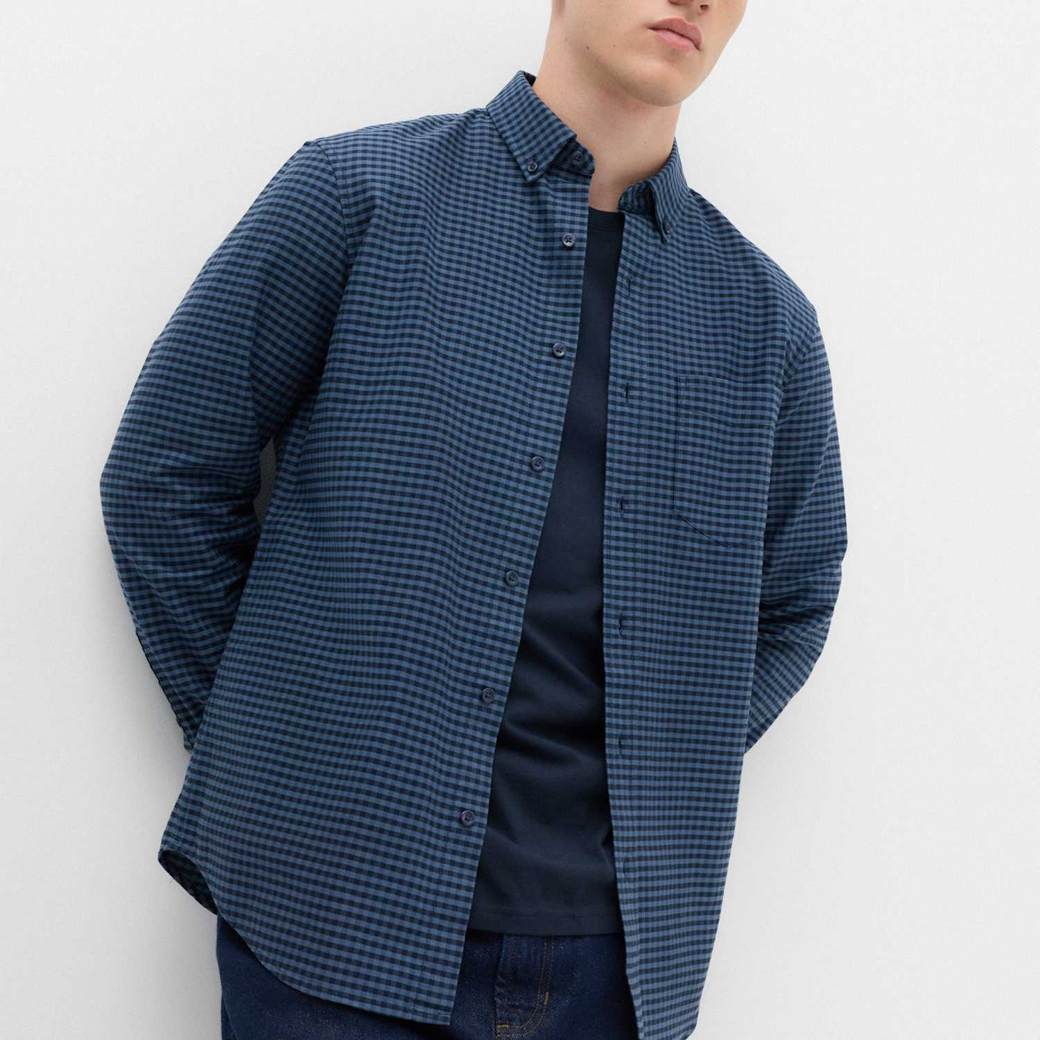 M&S Men's Ultimate Pure Cotton Check Oxford Shirt - 2XL - Blue Mix