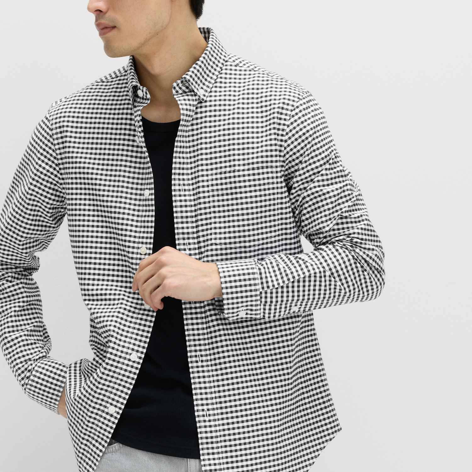 M&S Men's Ultimate Pure Cotton Check Oxford Shirt - M - Black Mix