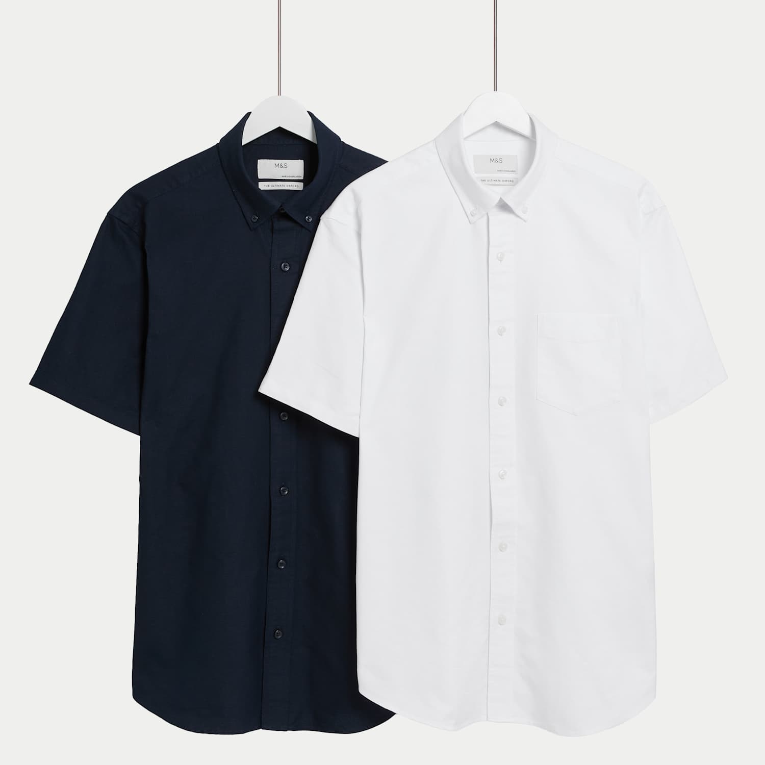 M&S Men's Ultimate 2 Pack Short Sleeve Oxford Shirts - XL - Navy Mix