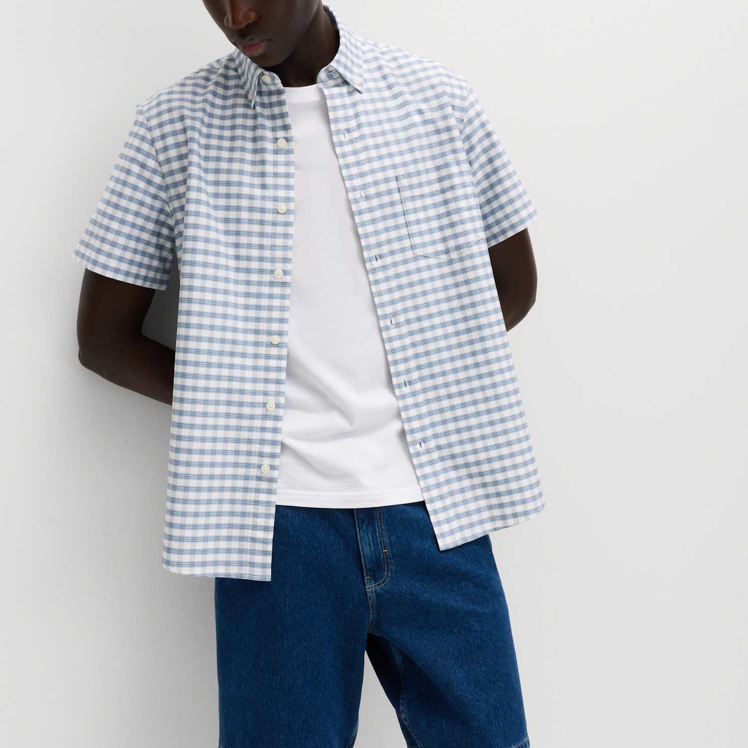 M&S Men's Ultimate Pure Cotton Check Oxford Shirt - M - Blue Mix