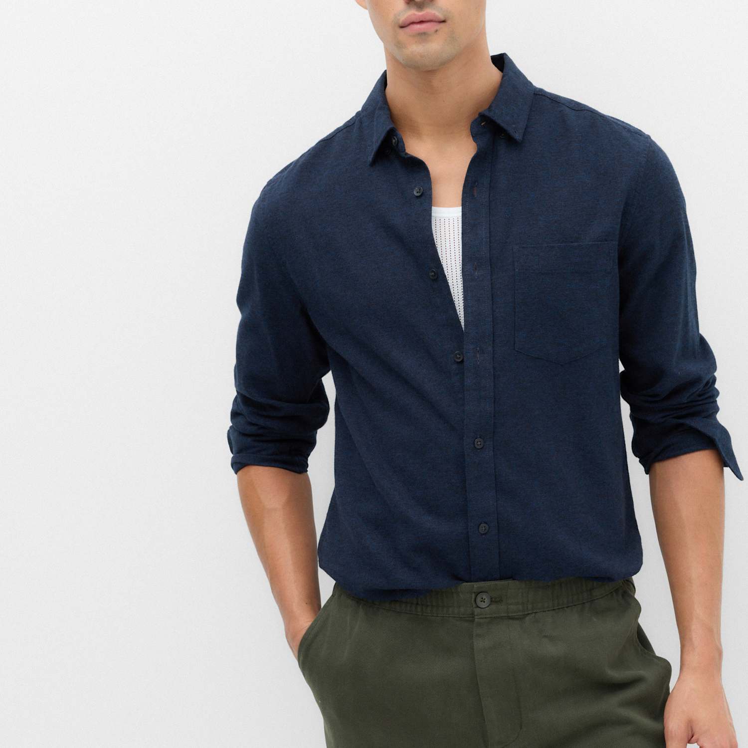 M&S Men's Pure Cotton Flannel Shirt - XL - Navy Mix