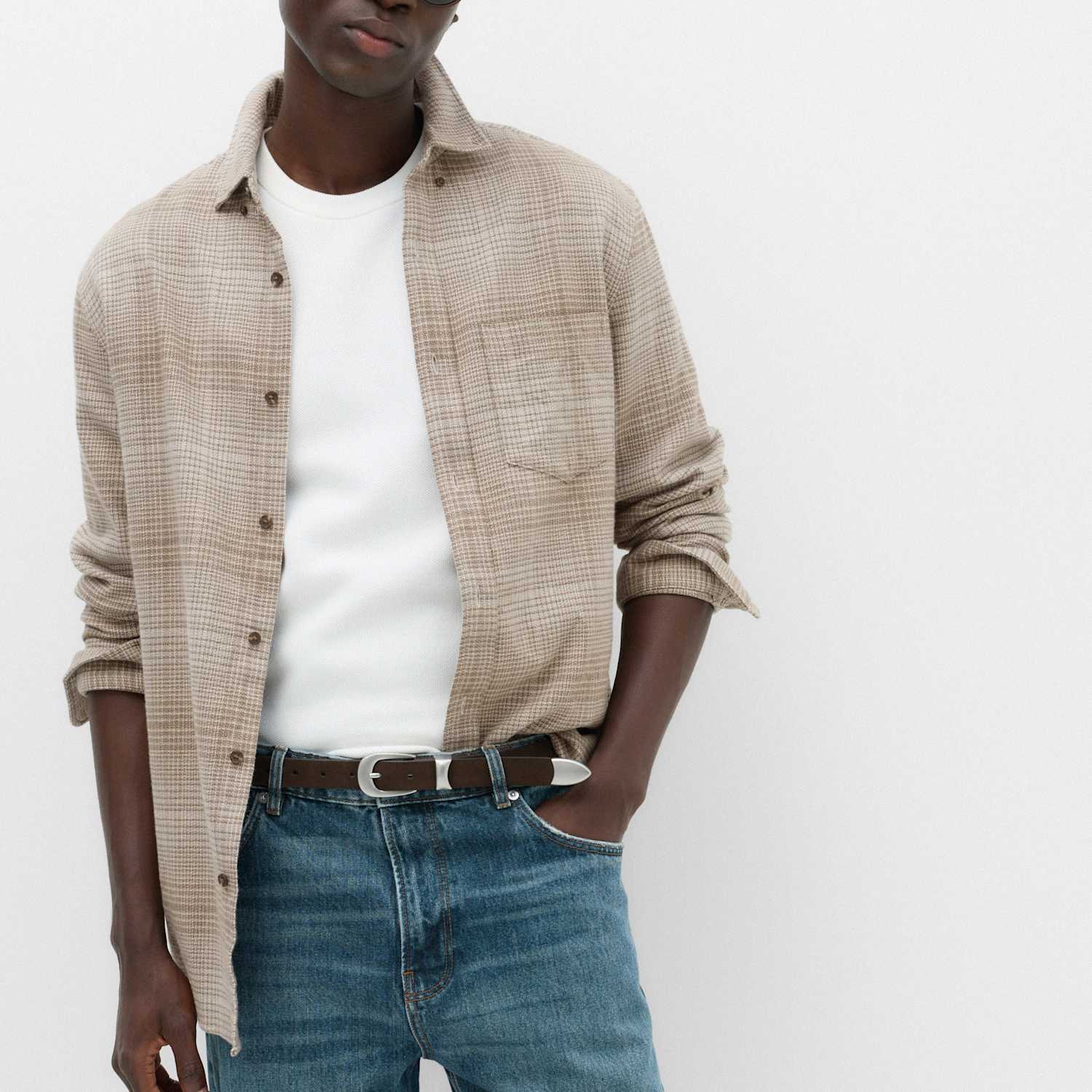 M&S Men's Pure Cotton Flannel Shirt - S - Natural