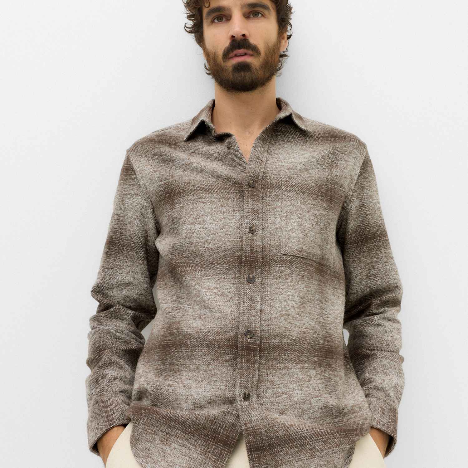 M&S Men's Pure Cotton Grindle Flannel Shirt - L - Grey Mix