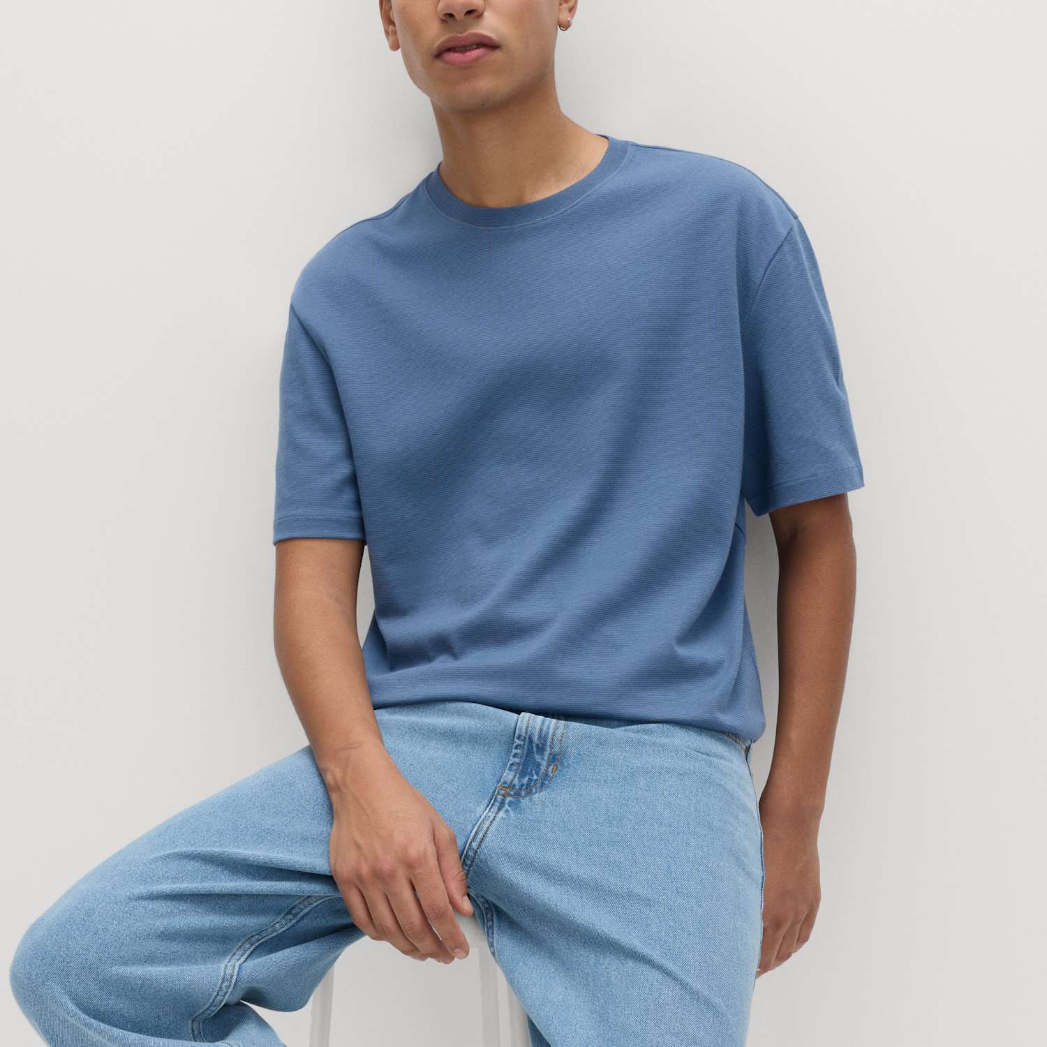 M&S Men's Relaxed Fit Cotton Rich Ultimate Performance Striped T-Shirt - XL - Blue Mix