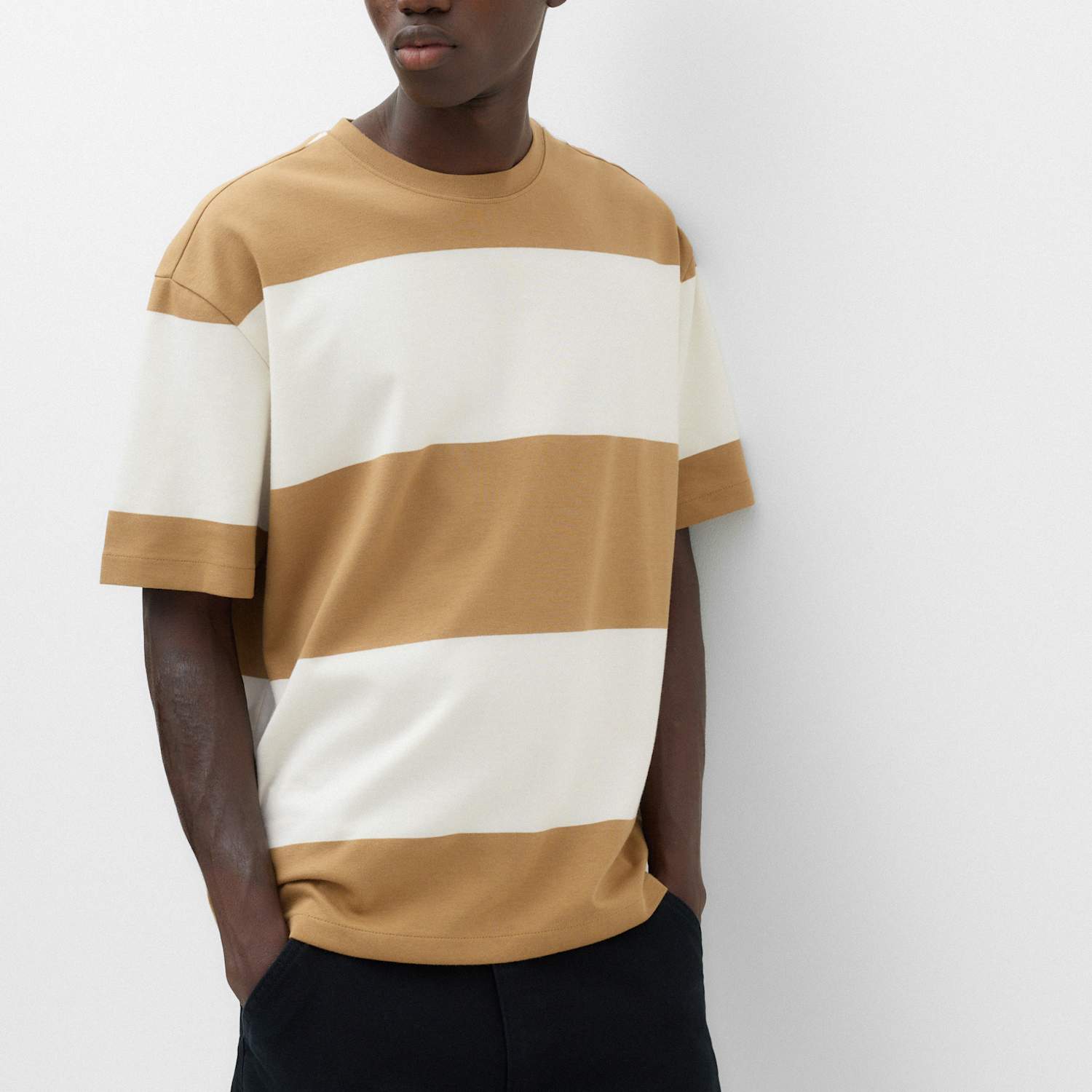 M&S Men's Ultimate Oversized Striped T-Shirt - 2XL - Butterscotch