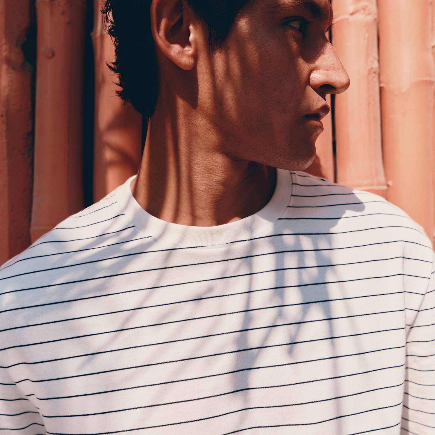 M&S Men's The Ultimate Cotton Rich Breton T-Shirt - M - Ivory Mix