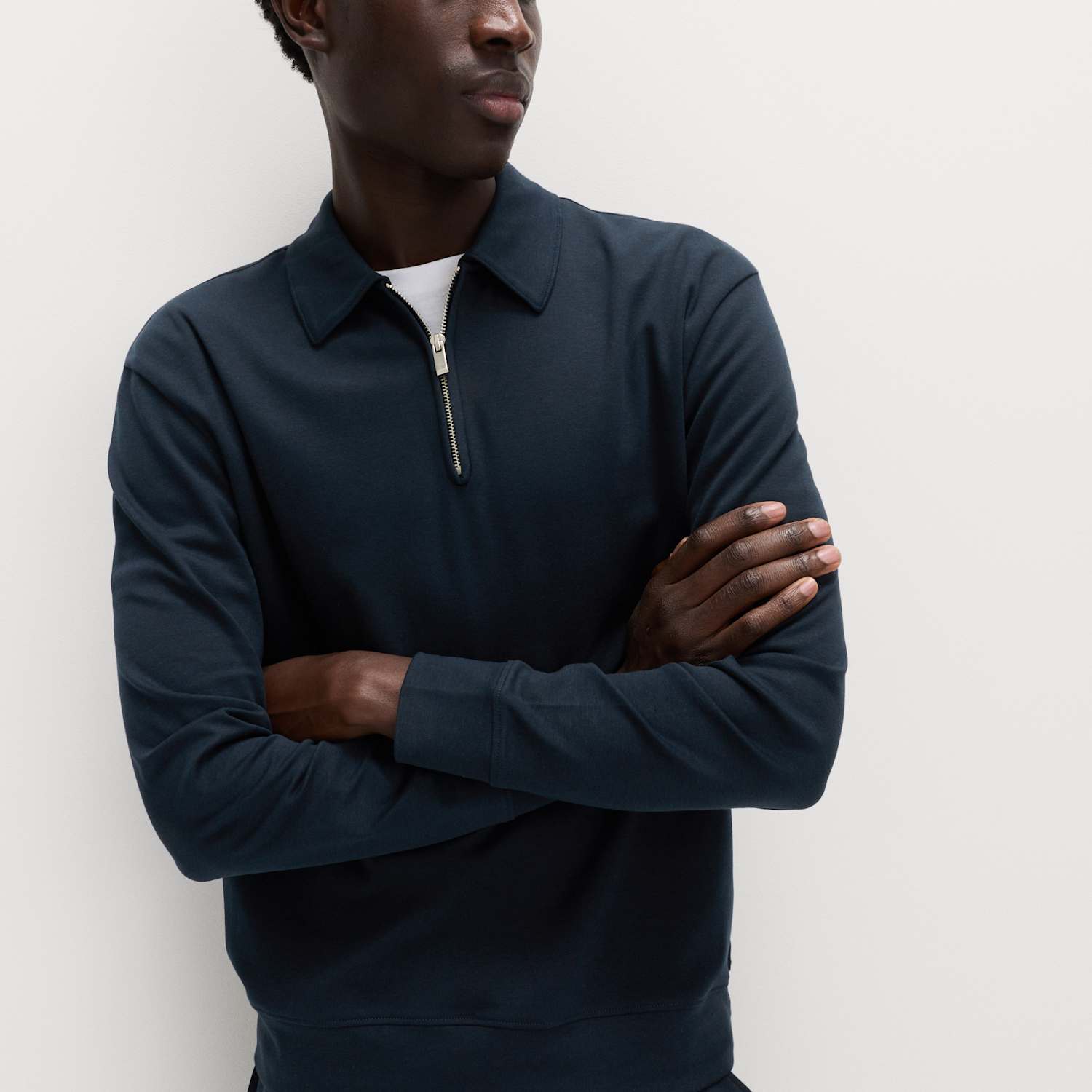 M&S Men's Cotton Rich Half Zip Sweatshirt - S - Navy