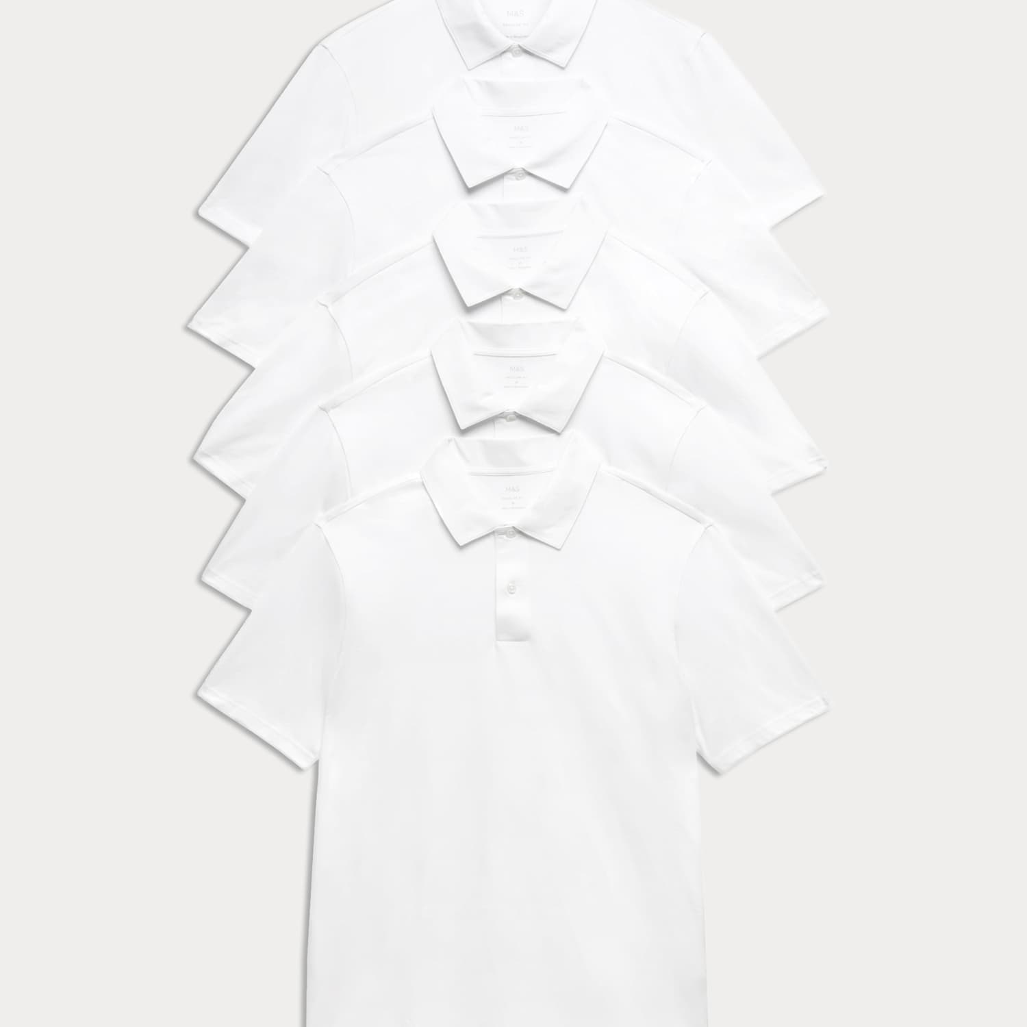 M&S Men's 5 Pack Pure Cotton Polo Shirts - 2XL - White Mix