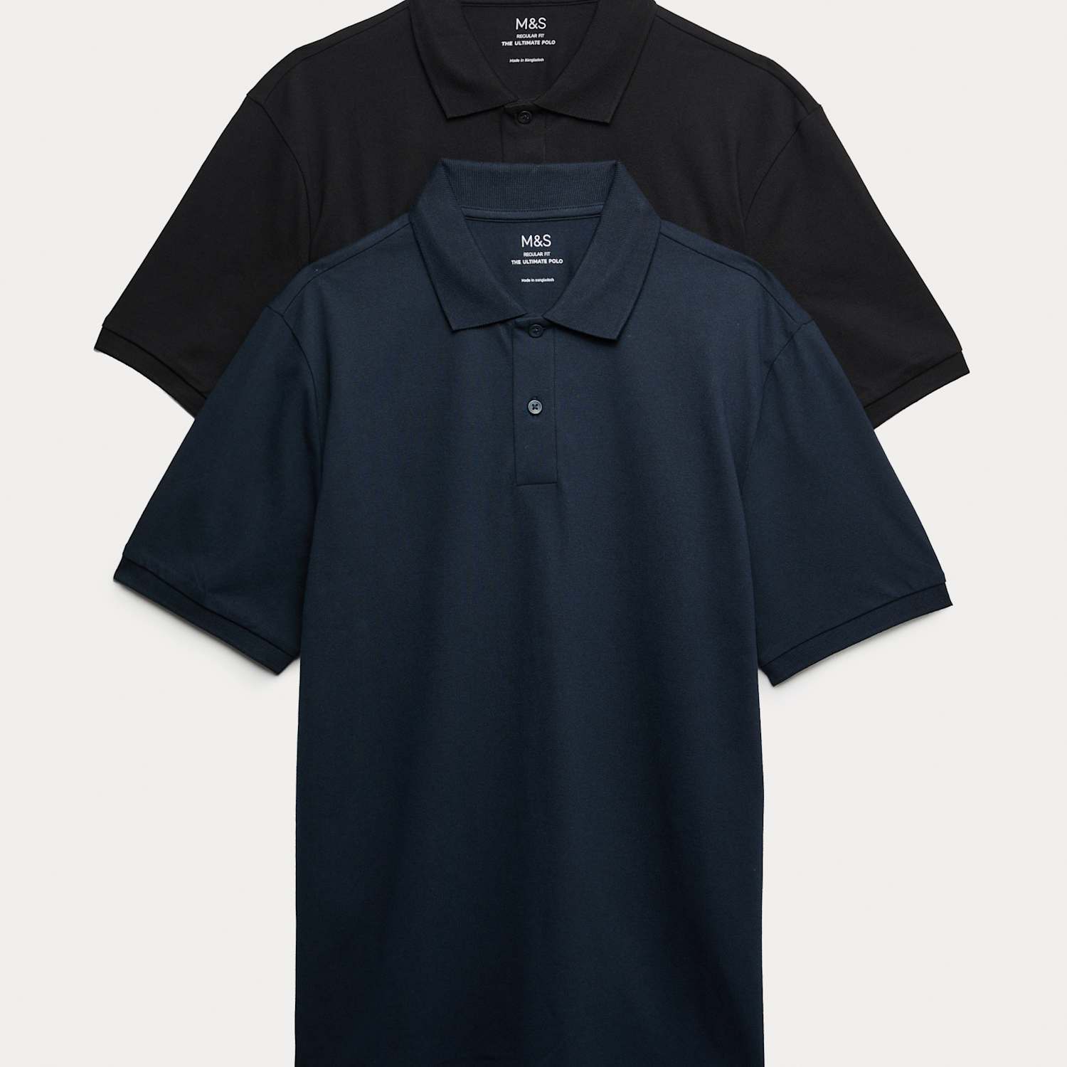 M&S Men's Ultimate 2 Pack Cotton Rich Polo Shirts - M - Navy Mix