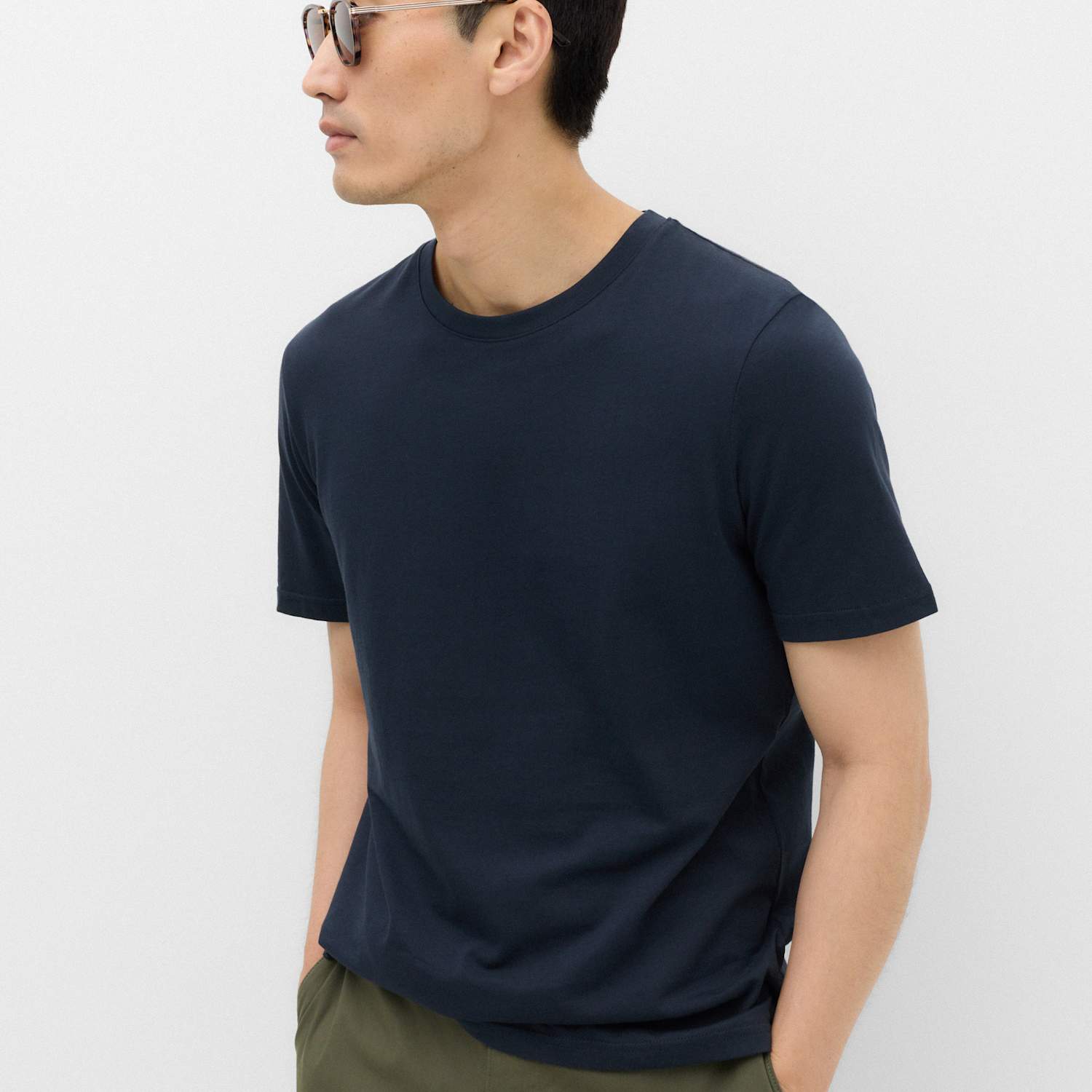 M&S Men's 3 Pack Pure Cotton Crew Neck T-Shirts - L - Navy Mix