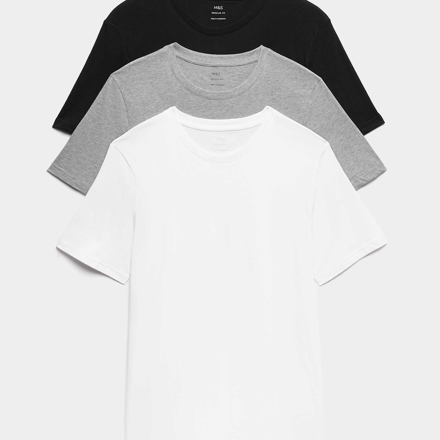 M&S Men's 3 Pack Pure Cotton Crew Neck T-Shirts - XL - Grey Mix