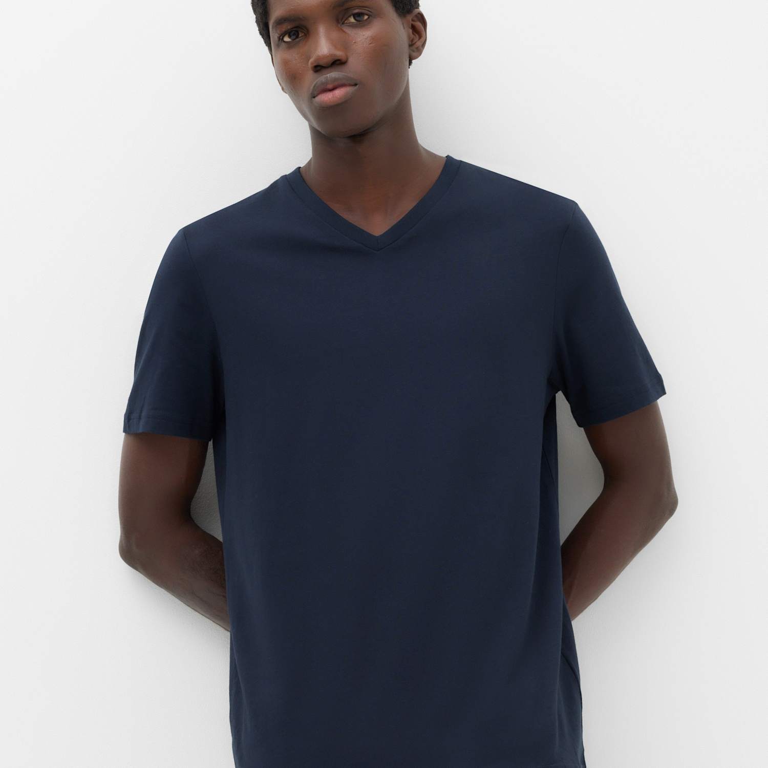 M&S Men's 3 Pack Pure Cotton V-Neck T-Shirts - S - Navy Mix