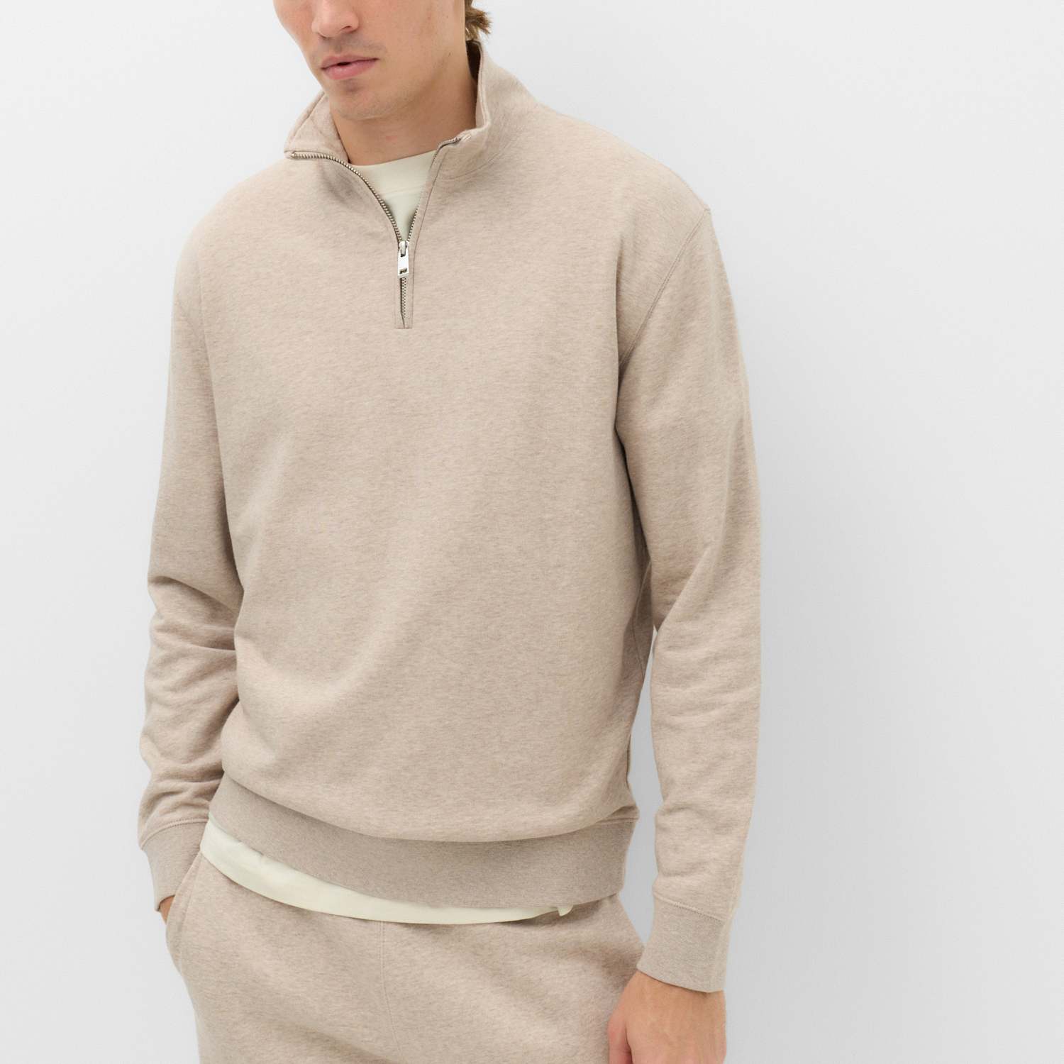 M&S Men's Cotton Rich Loopback Half Zip Sweatshirt - 2XL - Taupe
