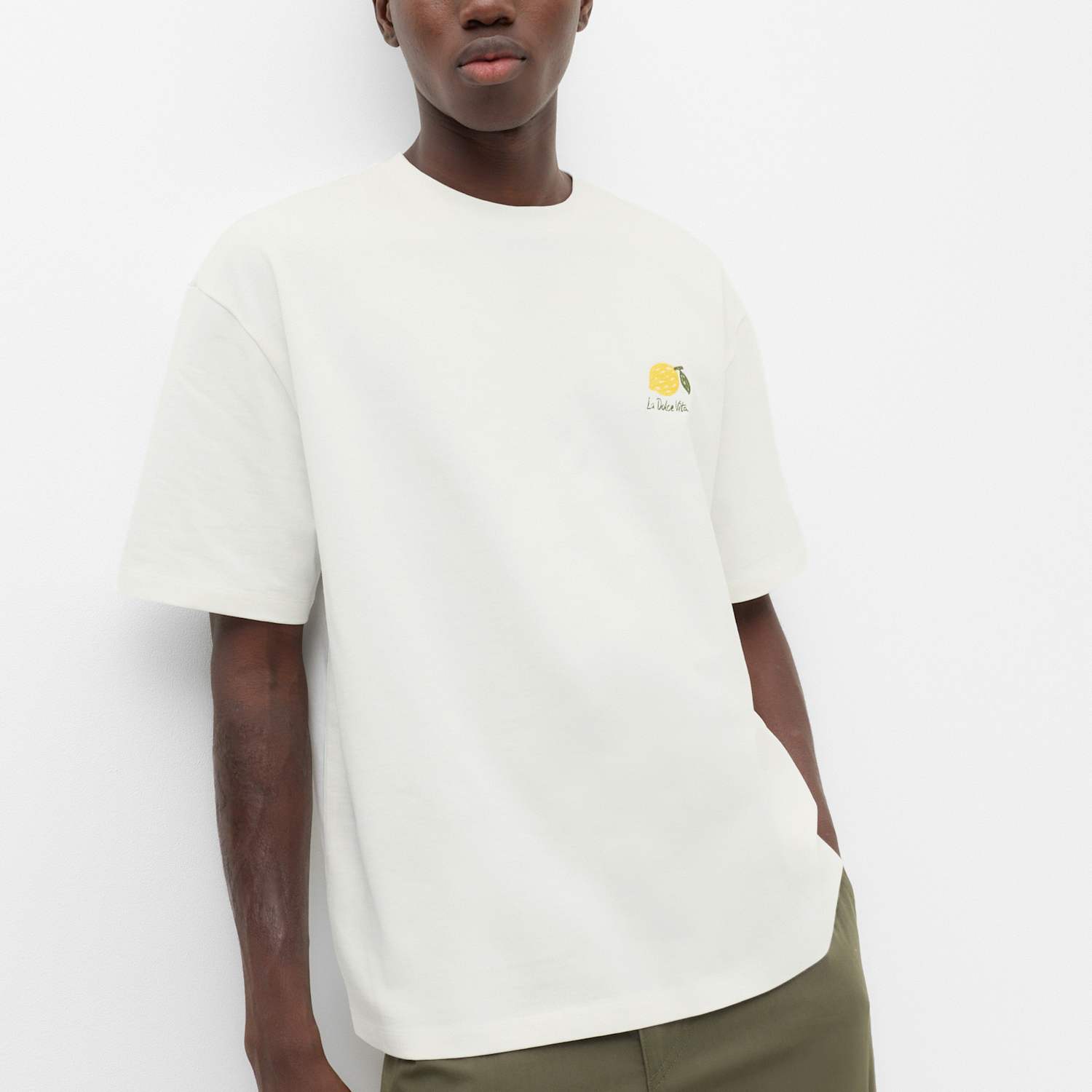 M&S Men's Oversized Pure Cotton Embroidered T-Shirt - S - Yellow Mix