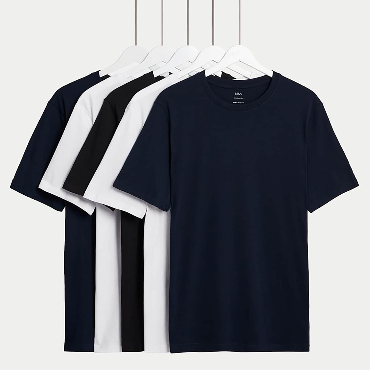 M&S Men's 5 Pack Pure Cotton Crew Neck T-Shirts - 3XL - Navy Mix