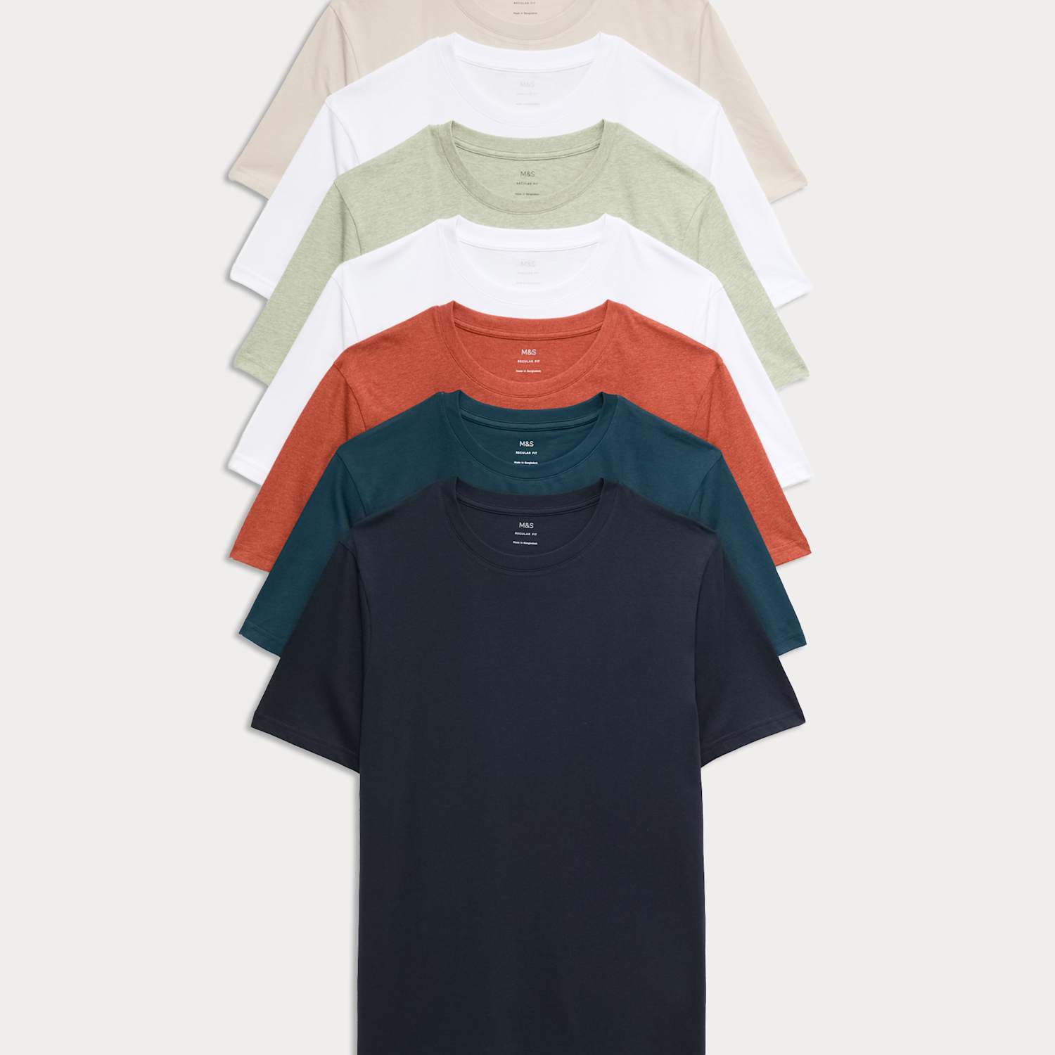 M&S Men's 7 Pack Pure Cotton Crew Neck T-Shirts - 2XL - Rust Mix
