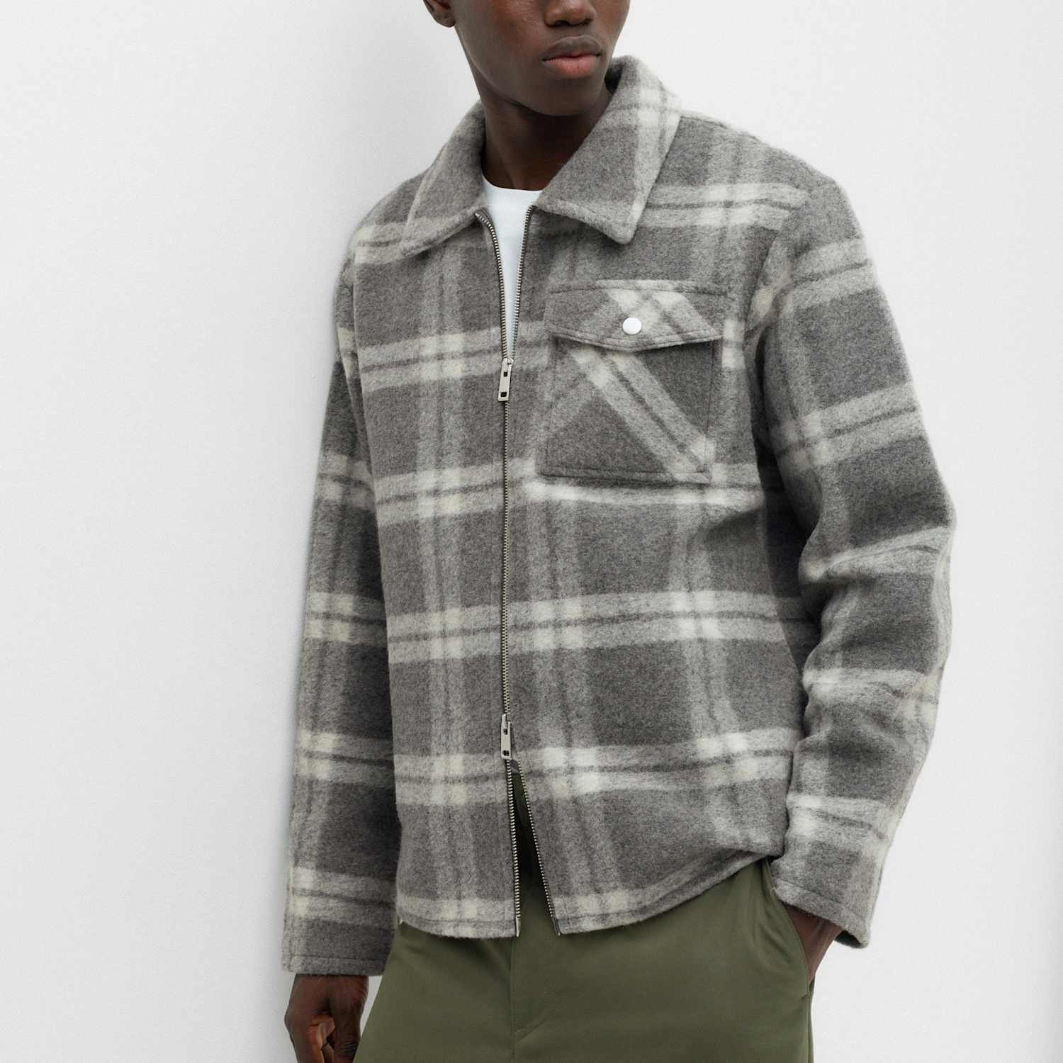 M&S Men's Wool Blend Fleece Check Shacket - 2XL - Metal