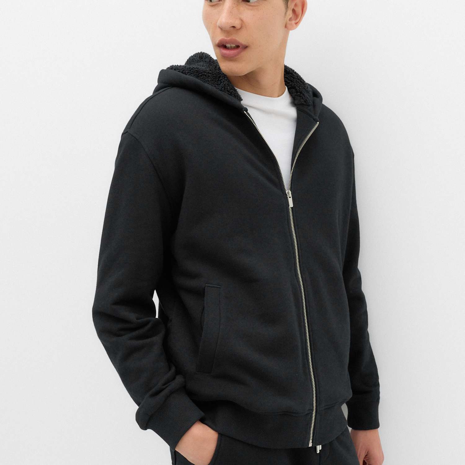 M&S Men's Fleece Lined Long Sleeve Zip Up Hoodie - 3XL - Black