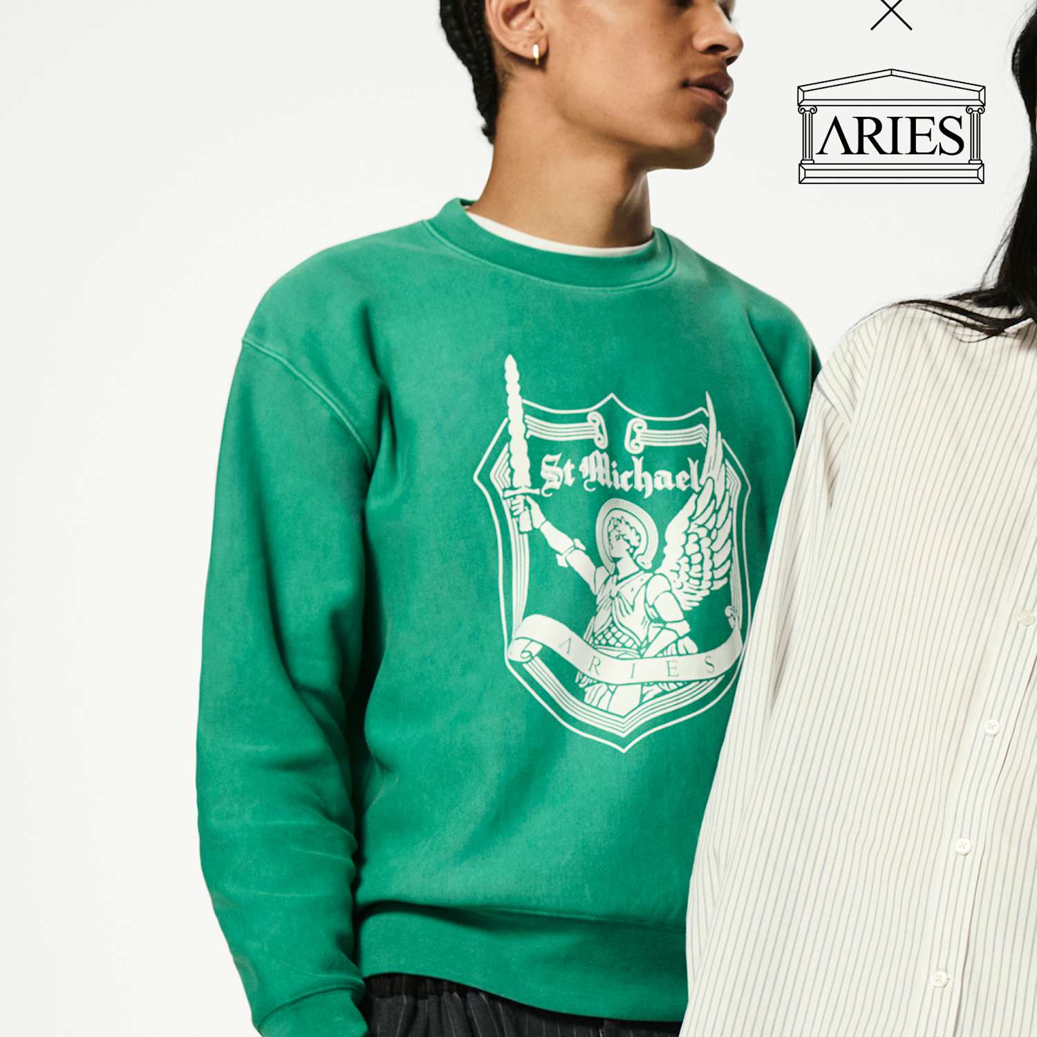 M&S X Aries Men's Pure Cotton Graphic Crew Neck Sweatshirt - S - Emerald