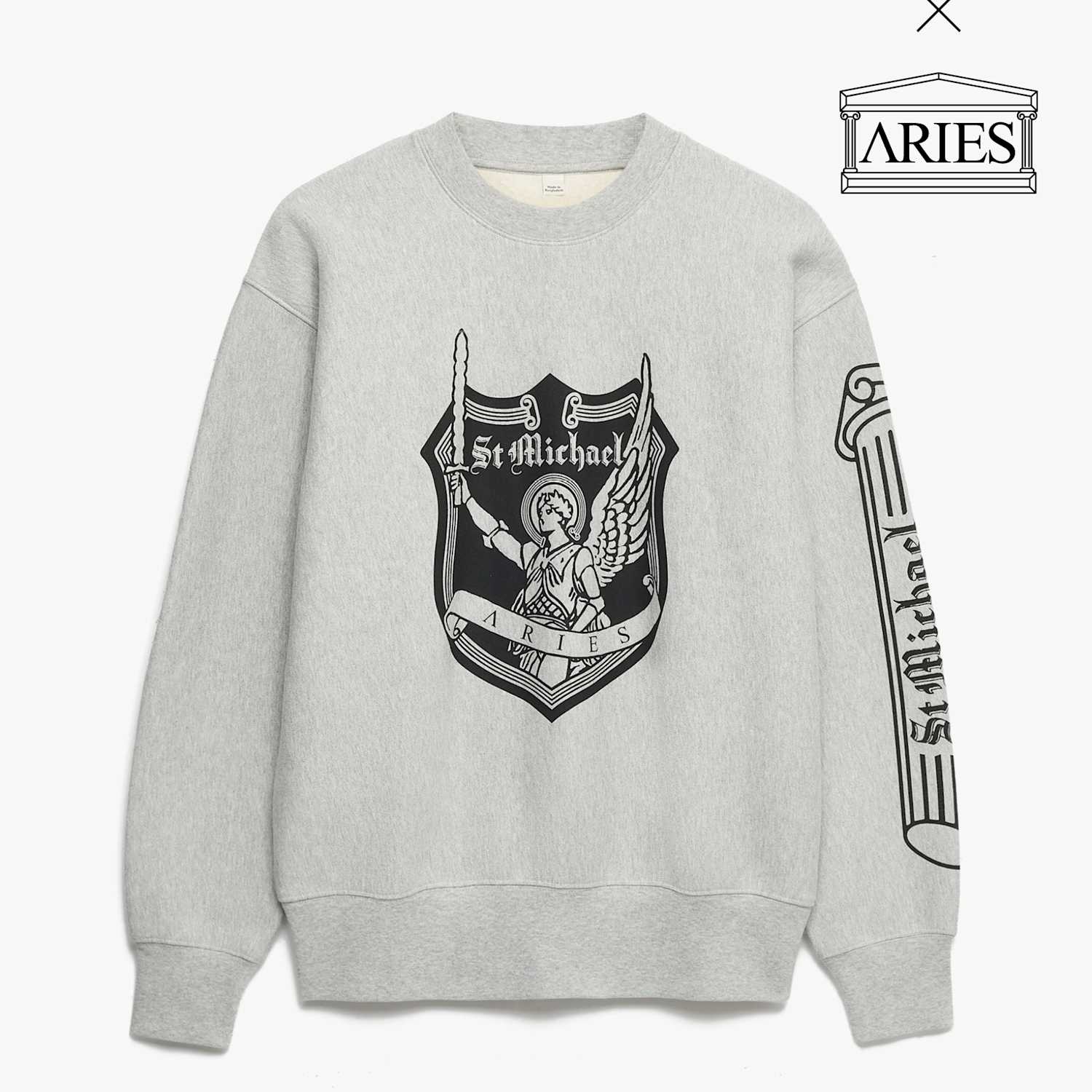 M&S X Aries Men's Pure Cotton Graphic Crew Neck Sweatshirt - L - Grey Mix