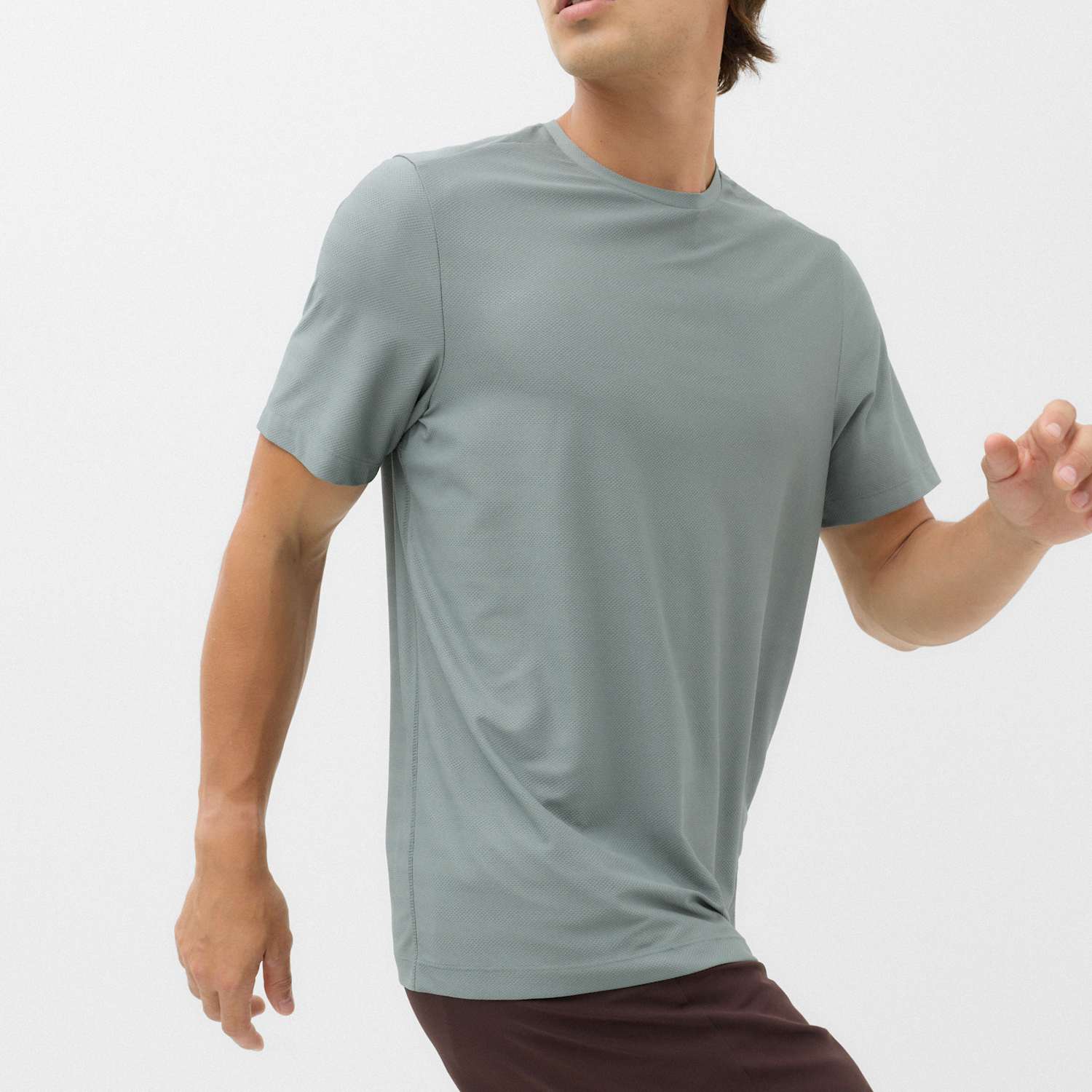 Goodmove Men's Activewear Jacquard Mesh Stripe T-Shirt - 2XL - Dark Sage