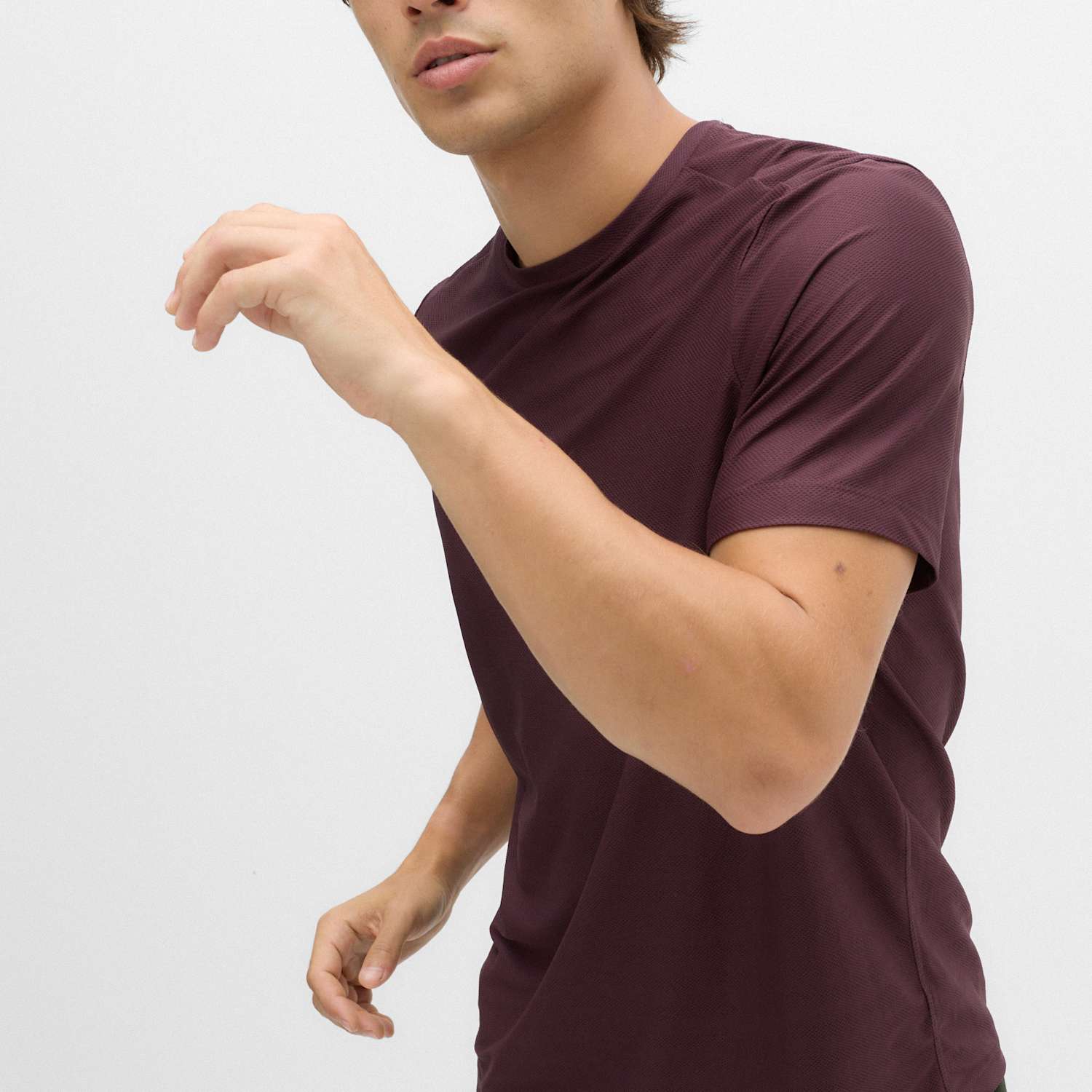 Goodmove Men's Activewear Jacquard Mesh Stripe T-Shirt - 2XL - Mulberry