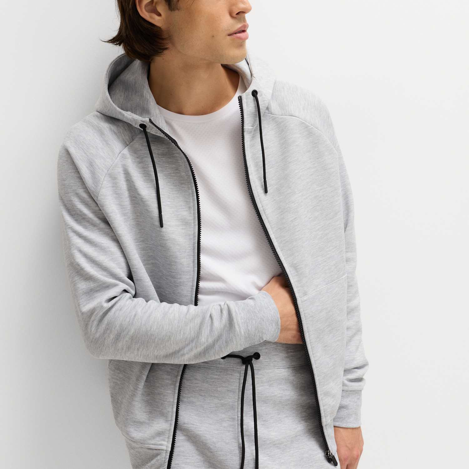 Goodmove Men's Performance Jersey Zip through Hooded Jacket - L - Grey