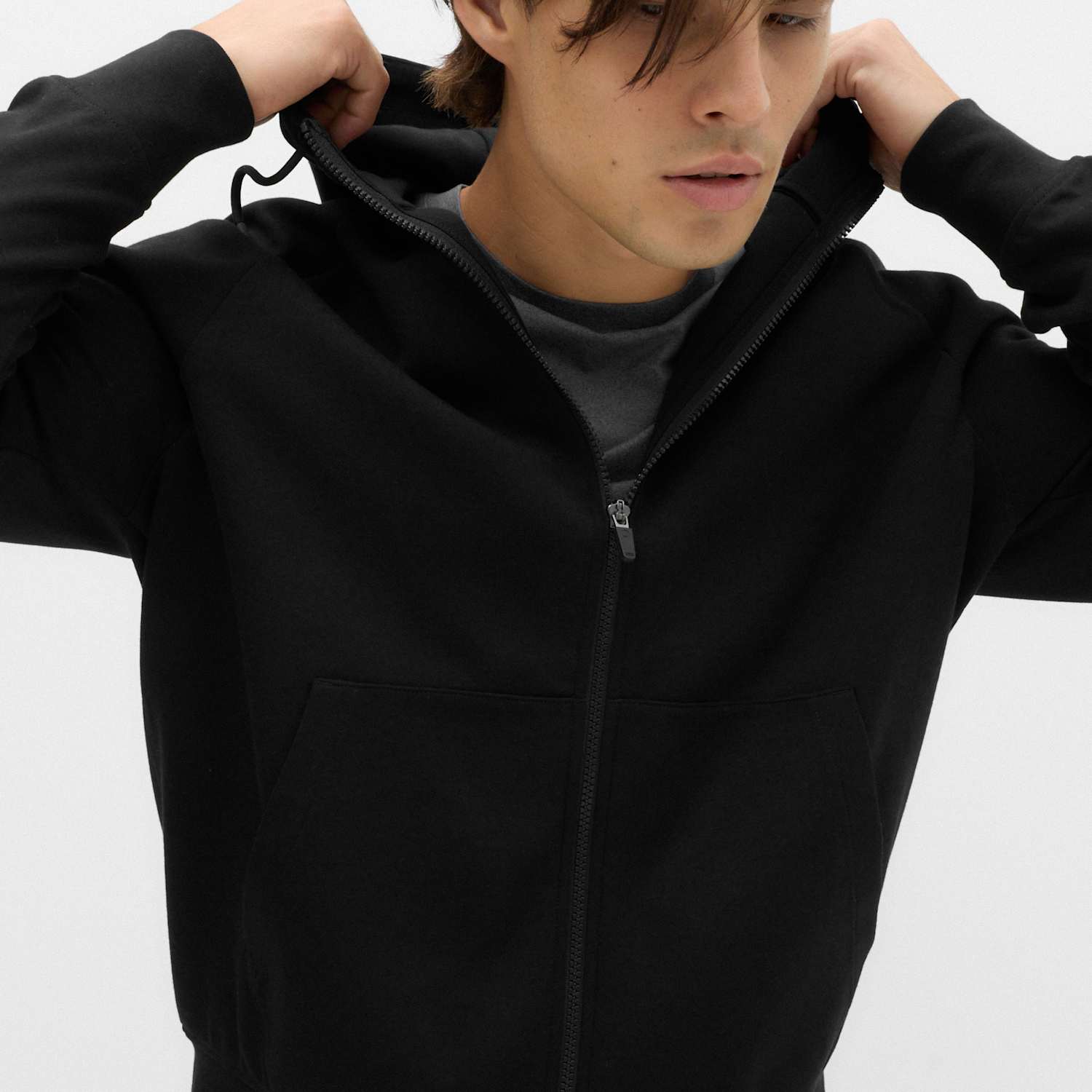 Goodmove Men's Performance Jersey Zip through Hooded Jacket - M - Black